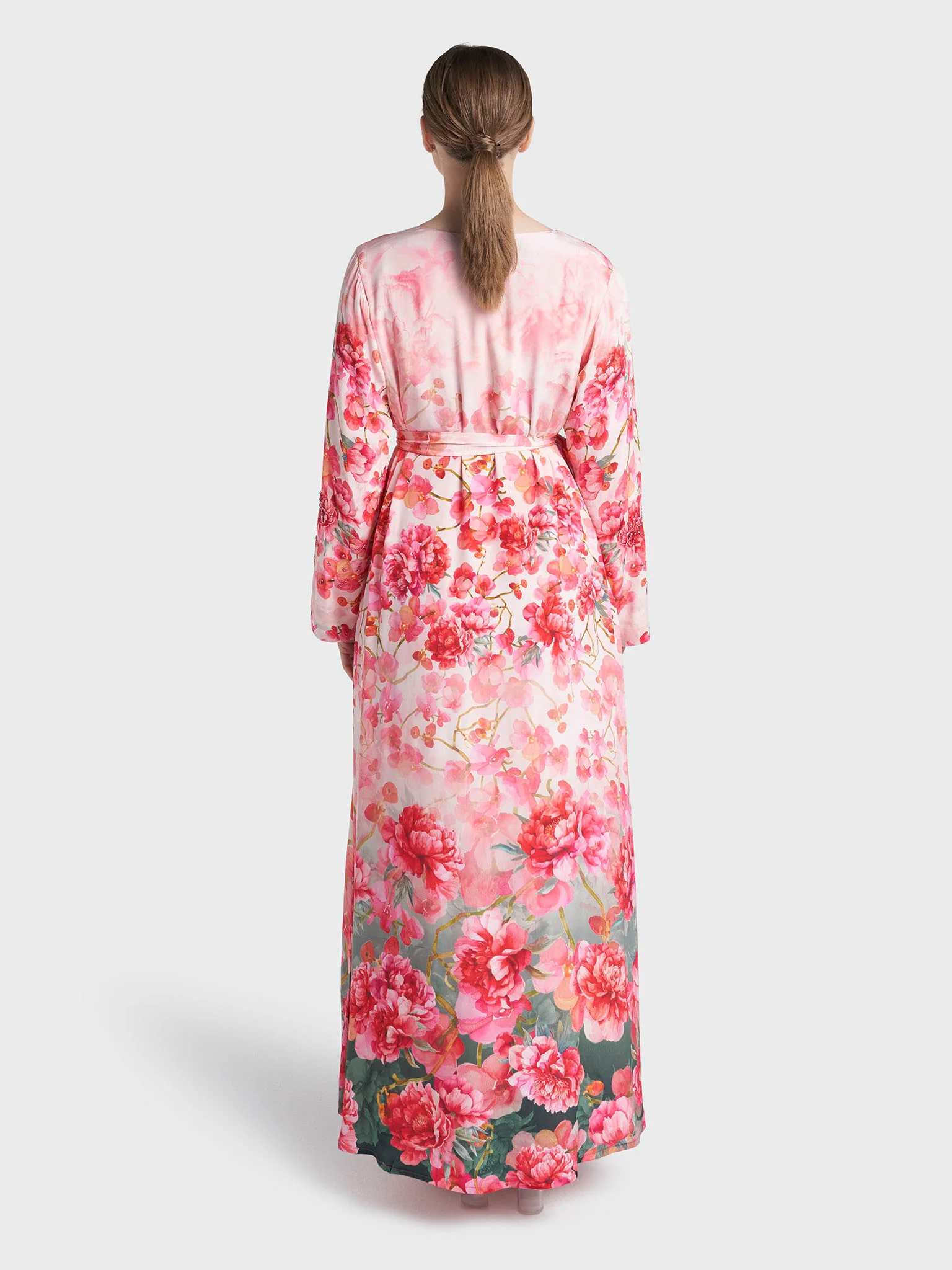 Pink Colour Hand Work Viscose Crepe Floral Printed Dress (VDV37) - Image 4
