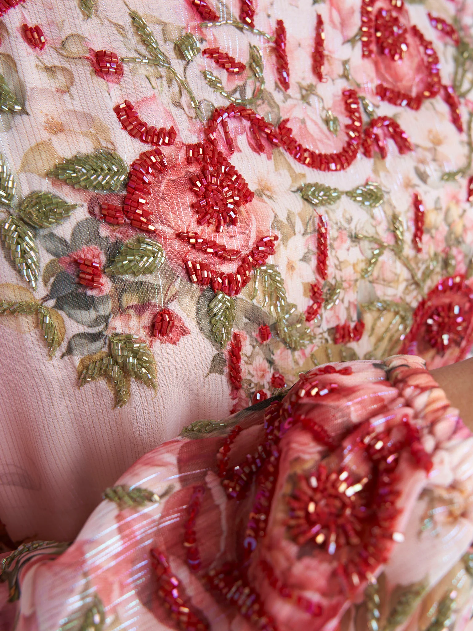 Peach Colour Floral Print Hand Work Long Dress (VDV40) - Image 5
