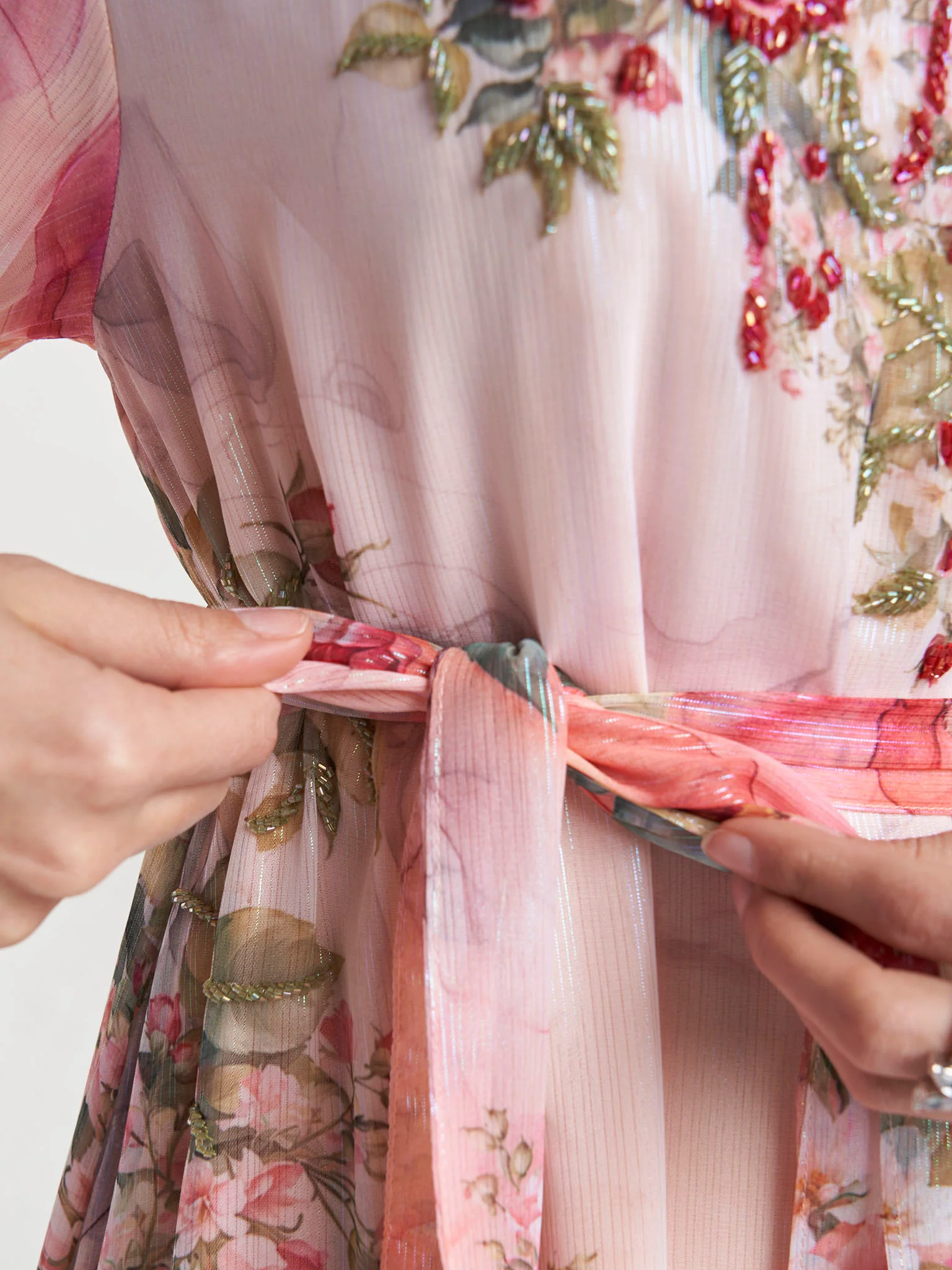 Peach Colour Floral Print Hand Work Long Dress (VDV40) - Image 6