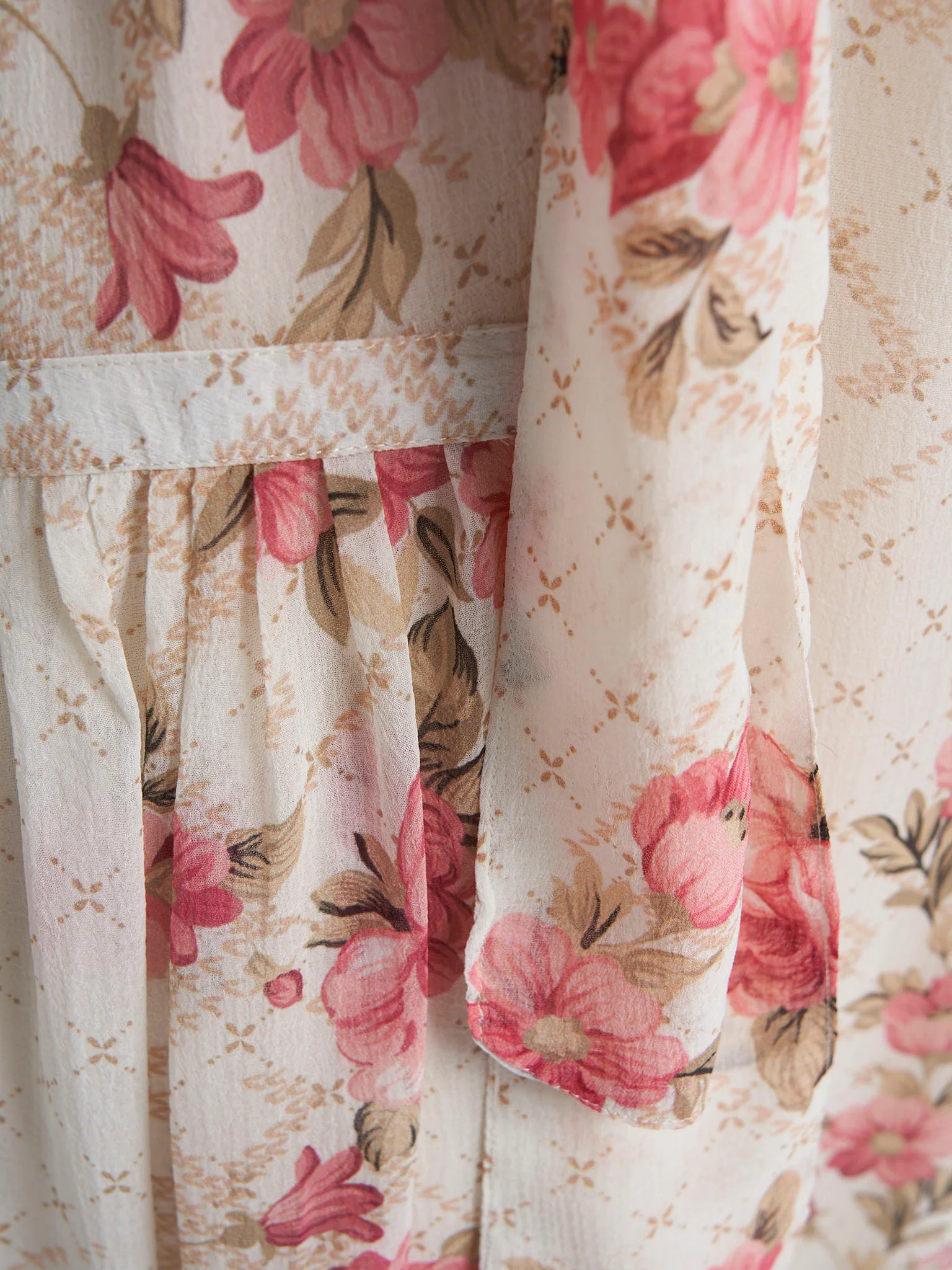 Cream Colour Hand Work Chiffon Floral Printed Dress (VDV41) - Image 7
