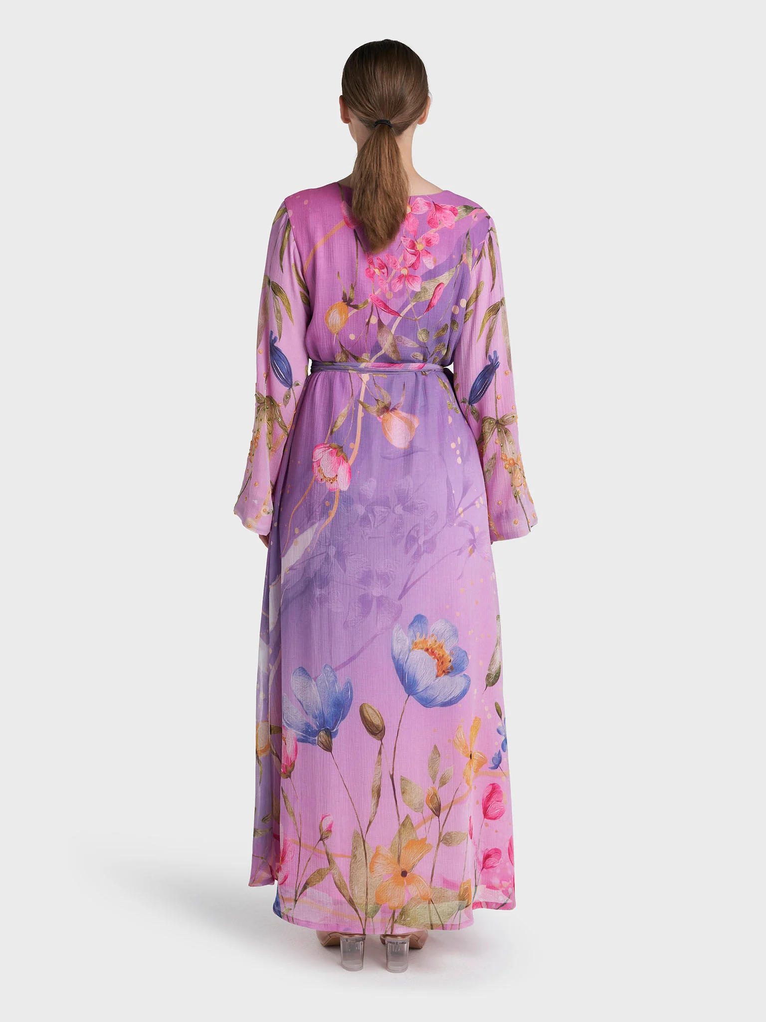 Multi Colour Hand Work Marble Chiffon Floral Printed Dress (VDV51) - Image 4