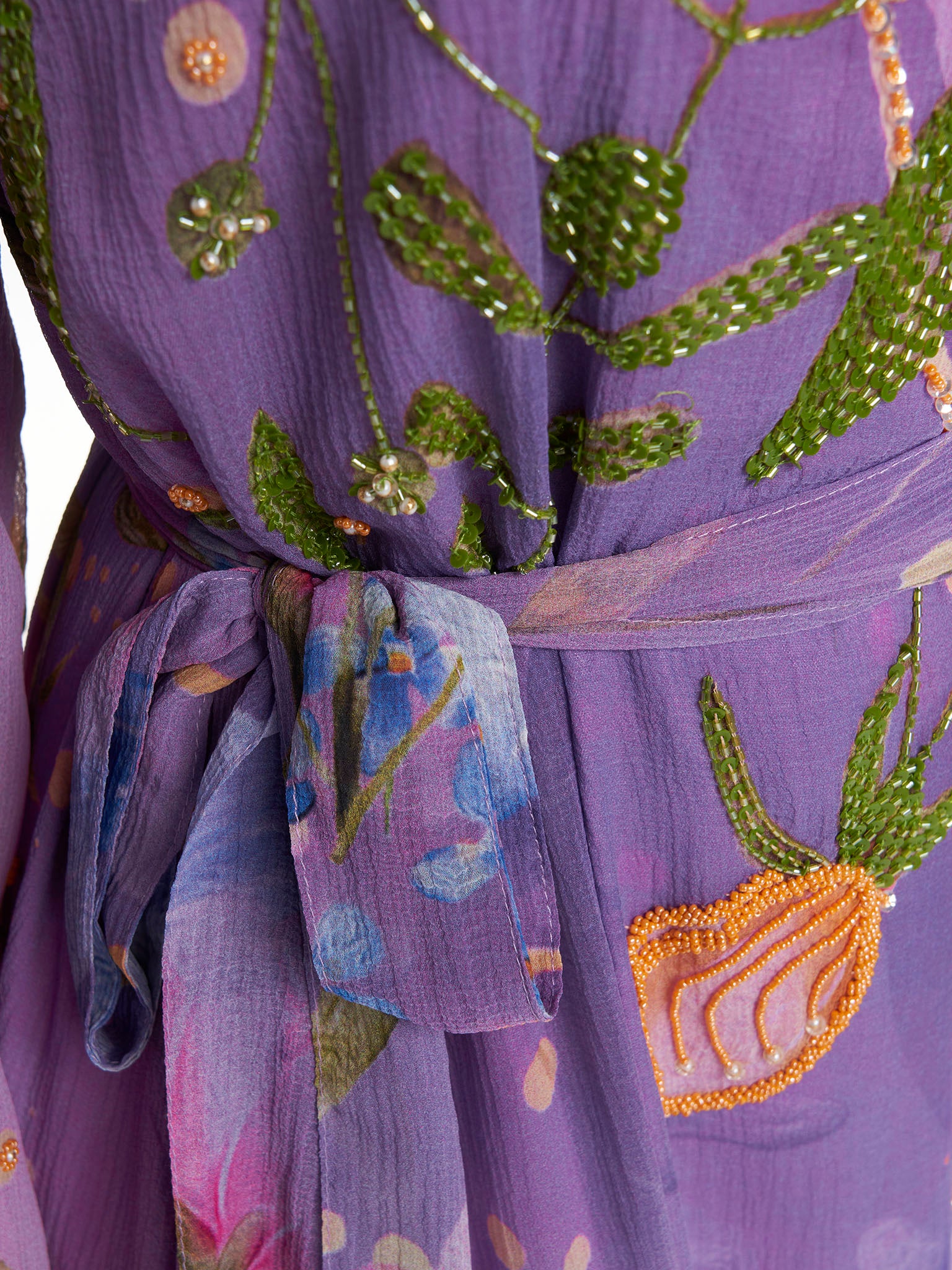Multi Colour Hand Work Marble Chiffon Floral Printed Dress (VDV51) - Image 6