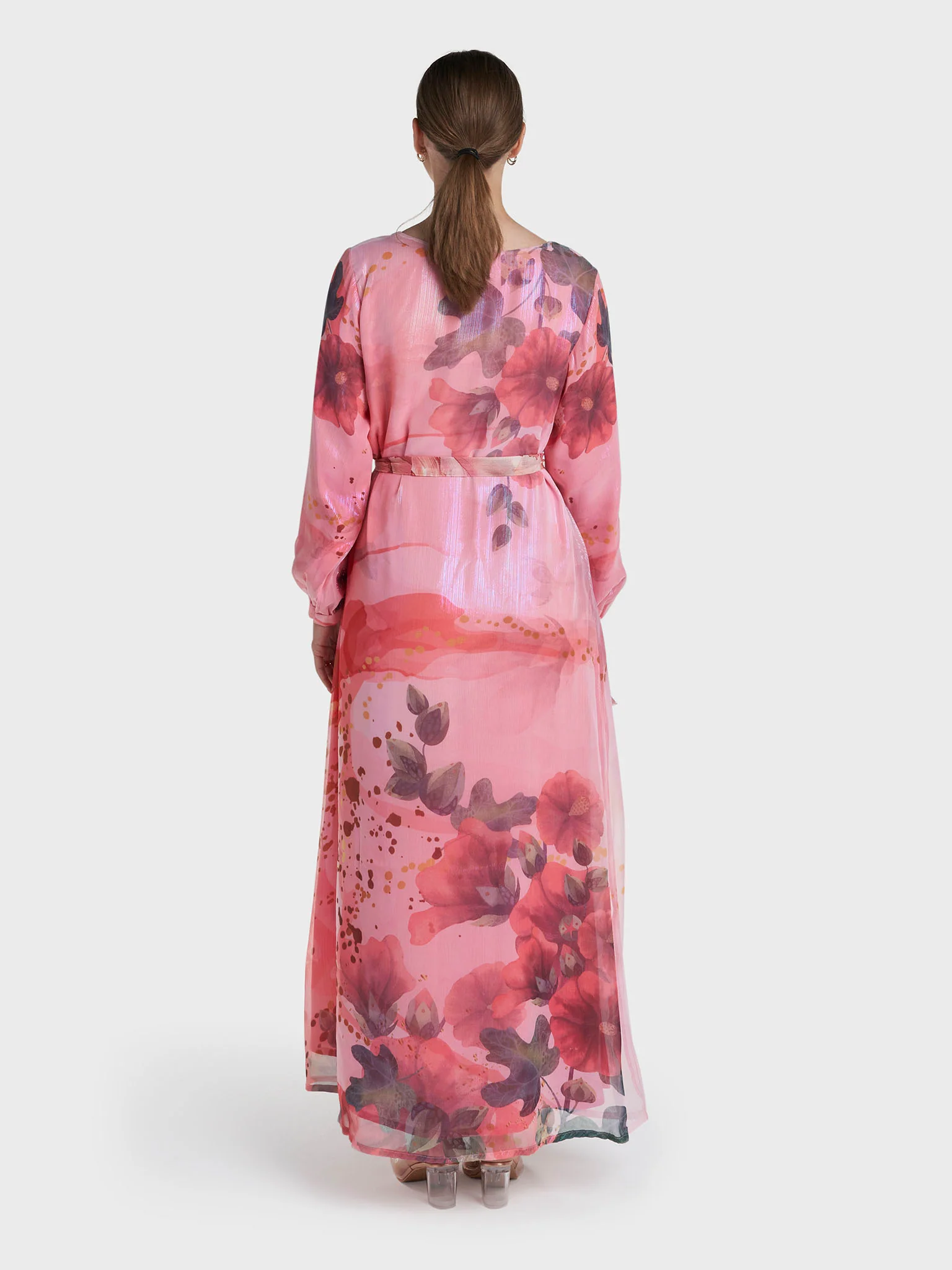 Coral Colour Hand Work Floral Printed Dress (VDV52) - Image 4