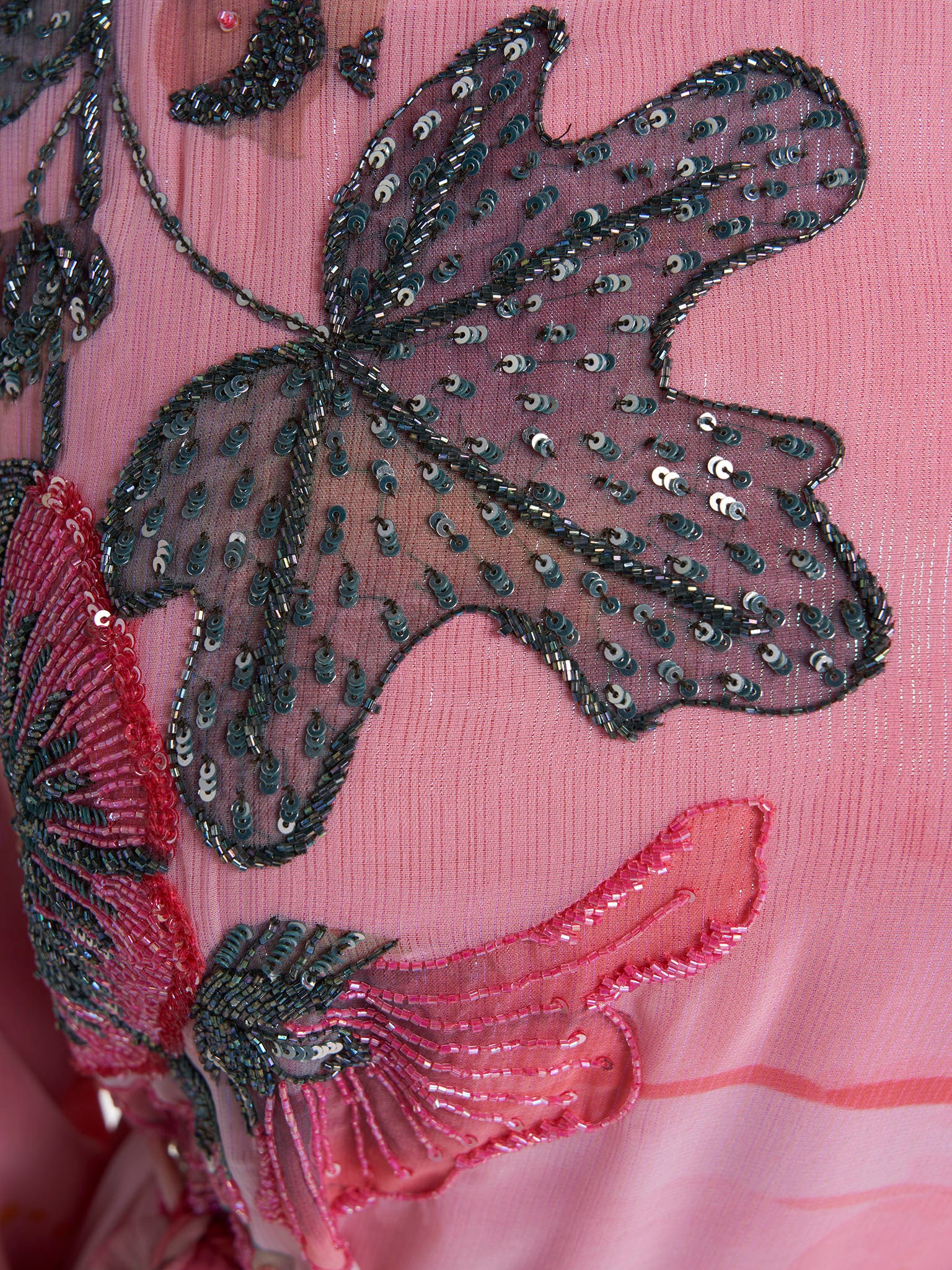 Coral Colour Hand Work Floral Printed Dress (VDV52) - Image 5