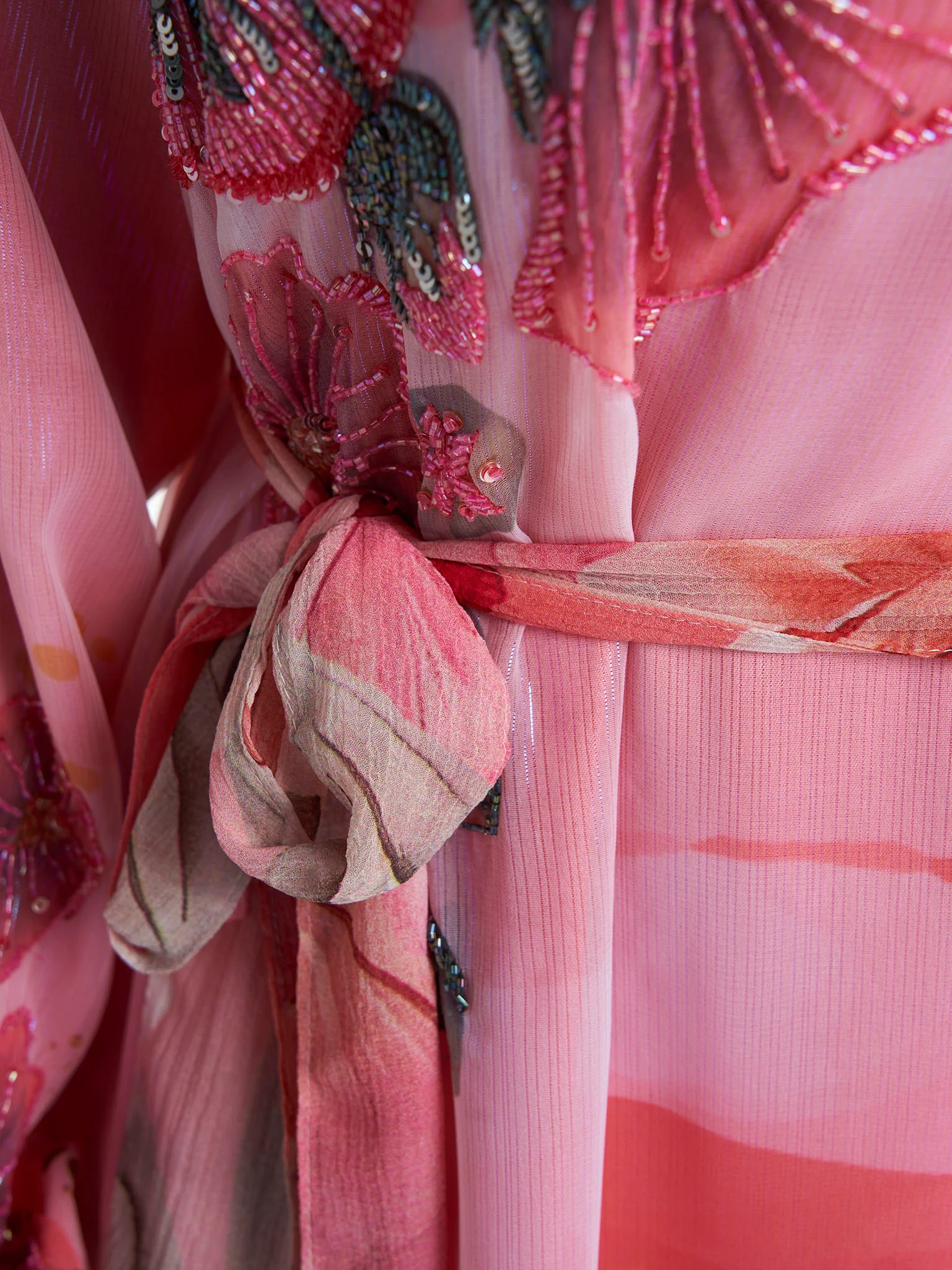 Coral Colour Hand Work Floral Printed Dress (VDV52) - Image 6