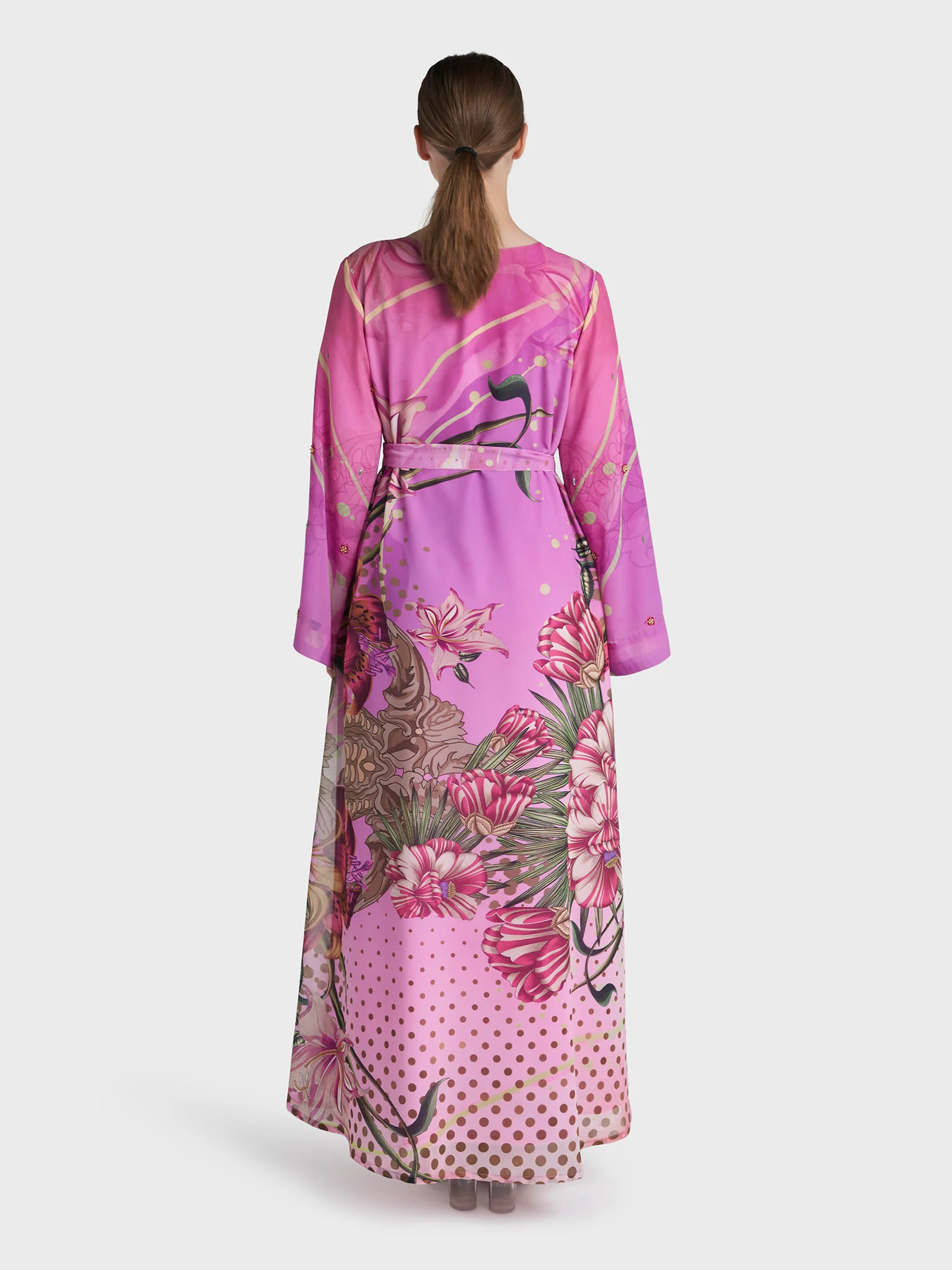 Magenta Colour Hand Work Georgette Floral Printed Dress (VDV53) - Image 4