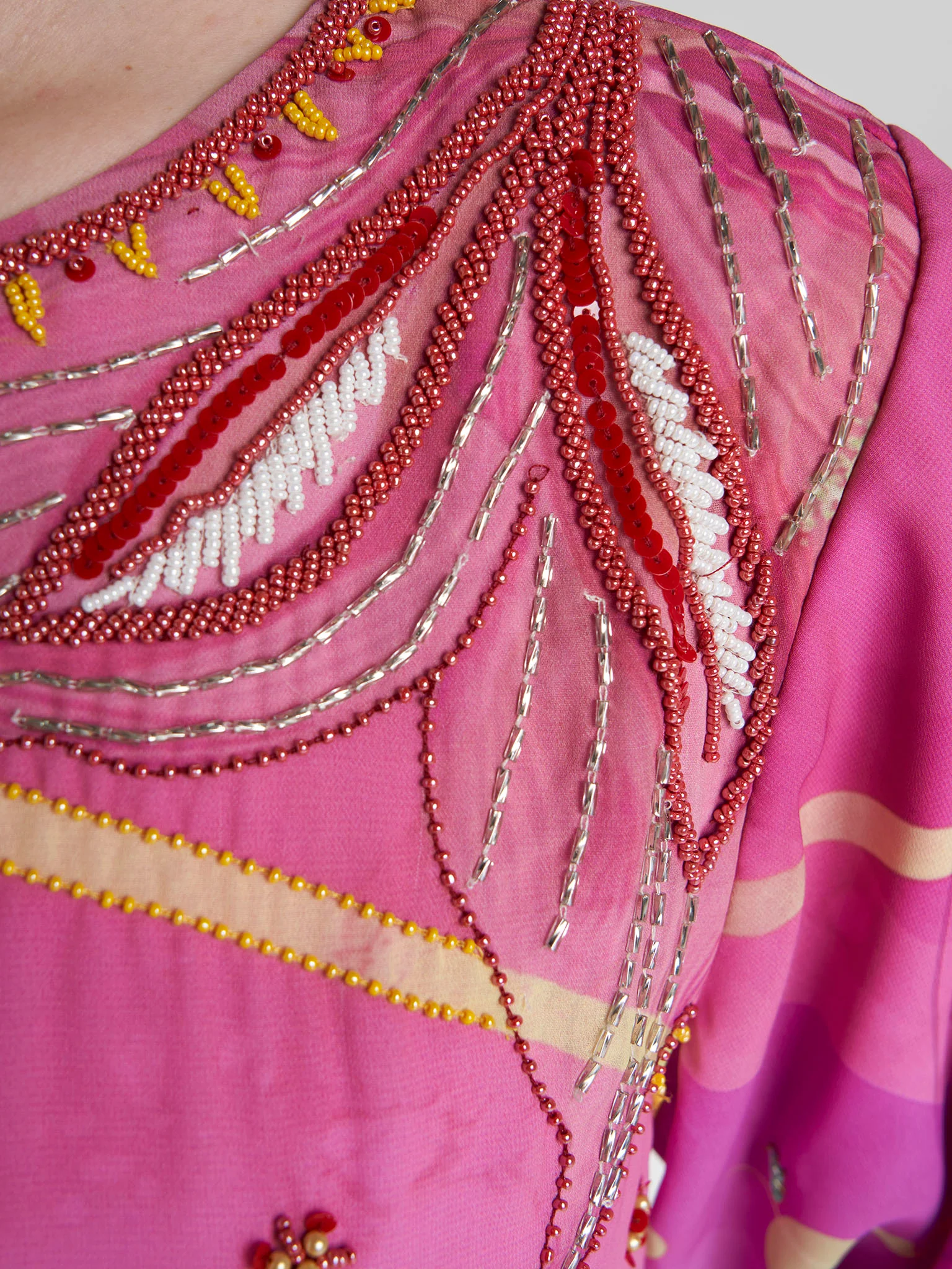 Magenta Colour Hand Work Georgette Floral Printed Dress (VDV53) - Image 5