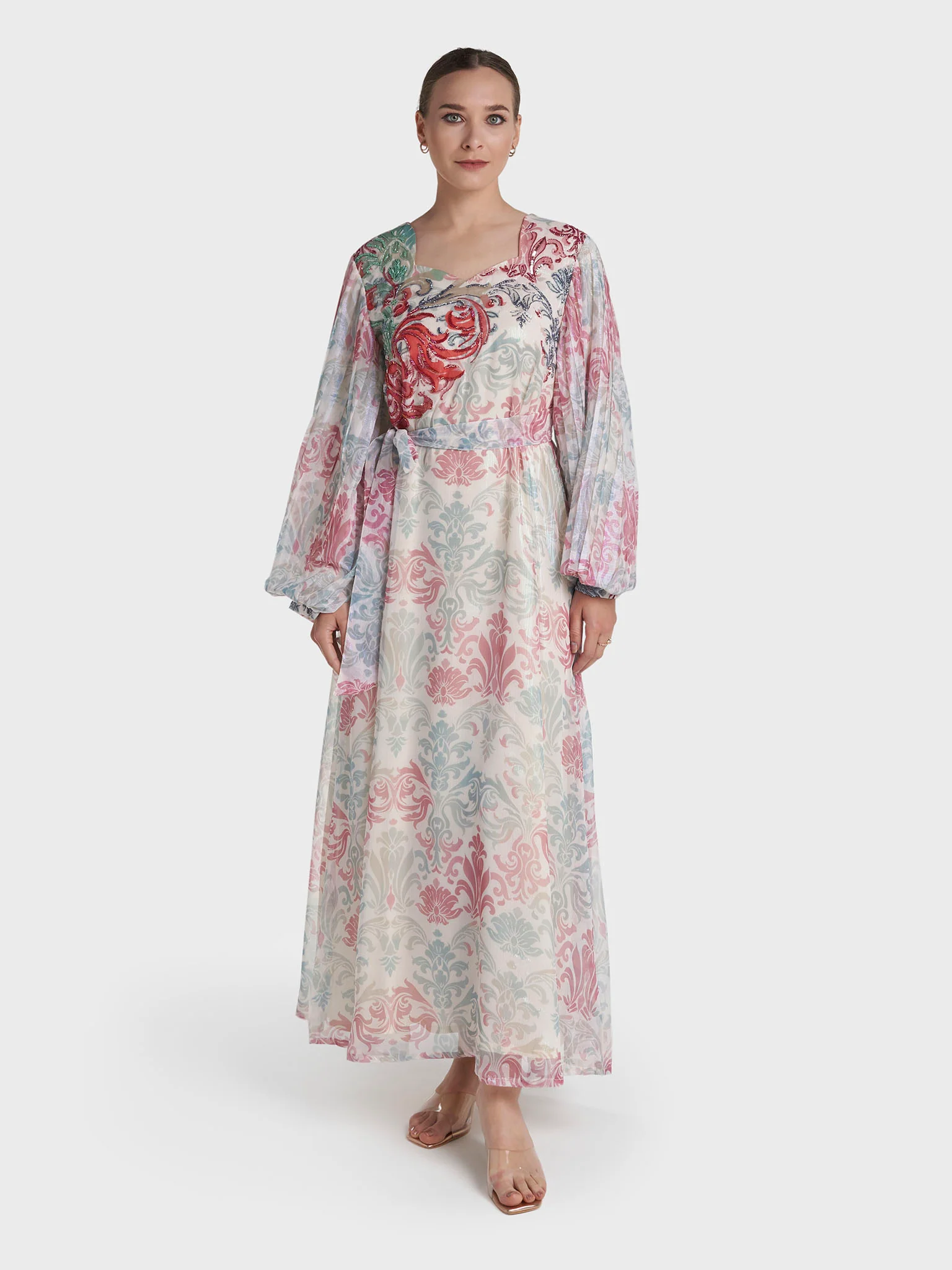 Cream Colour Hand Work Floral Printed Dress (VDV55) - Image 2
