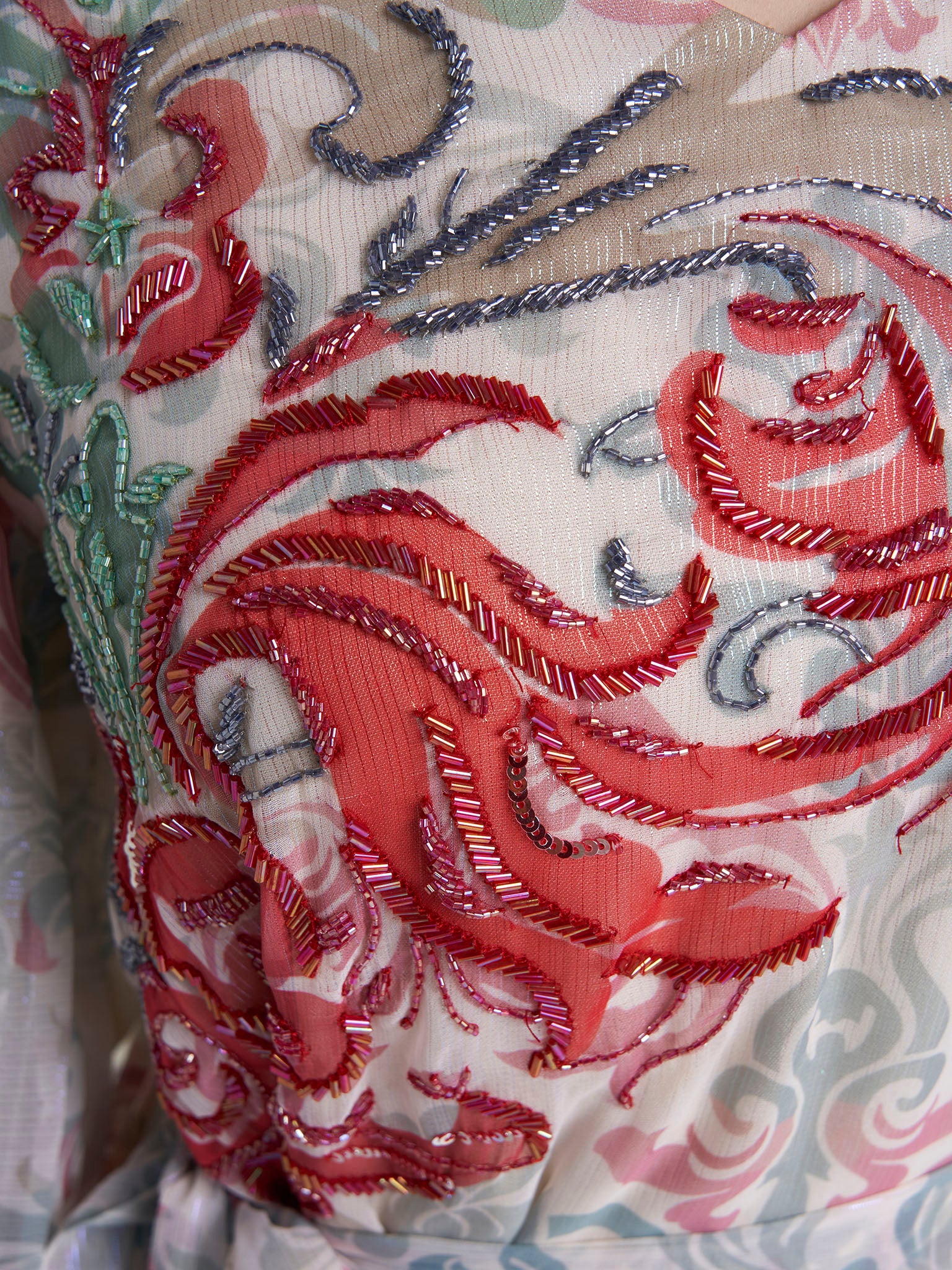 Cream Colour Hand Work Floral Printed Dress (VDV55) - Image 5
