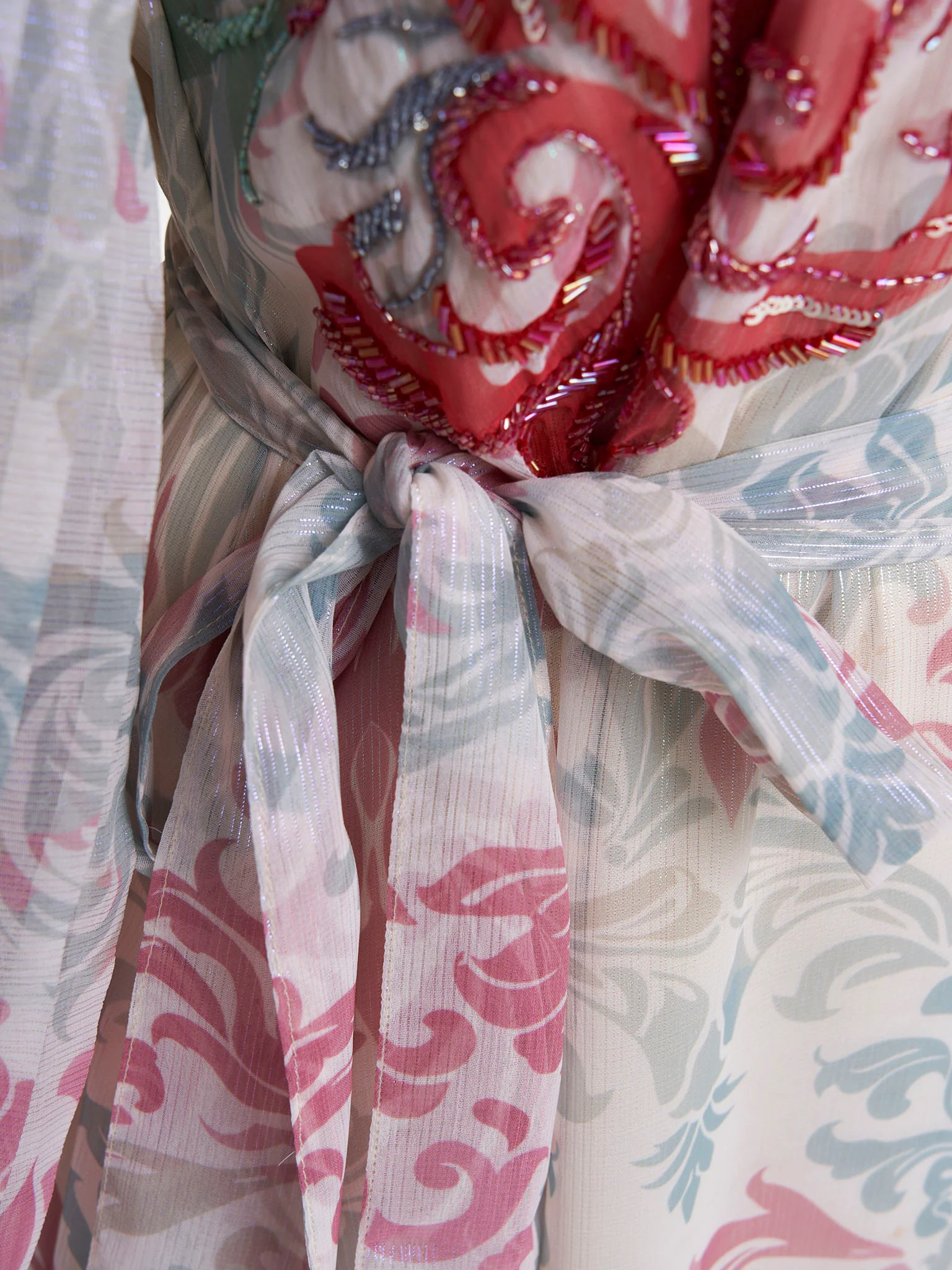 Cream Colour Hand Work Floral Printed Dress (VDV55) - Image 6