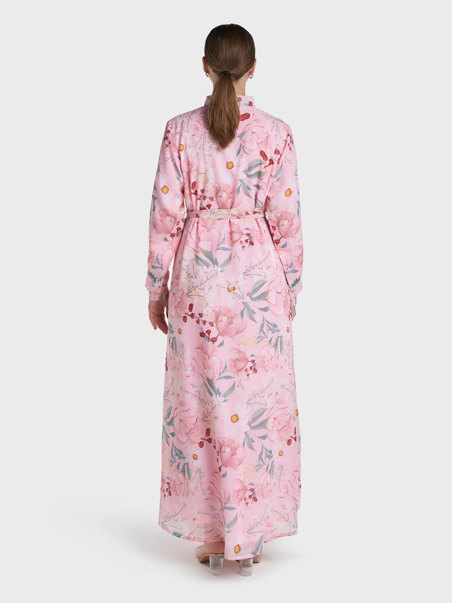 Pink Colour Hand Work Georgette Floral Printed Dress (VDV60) - Image 4