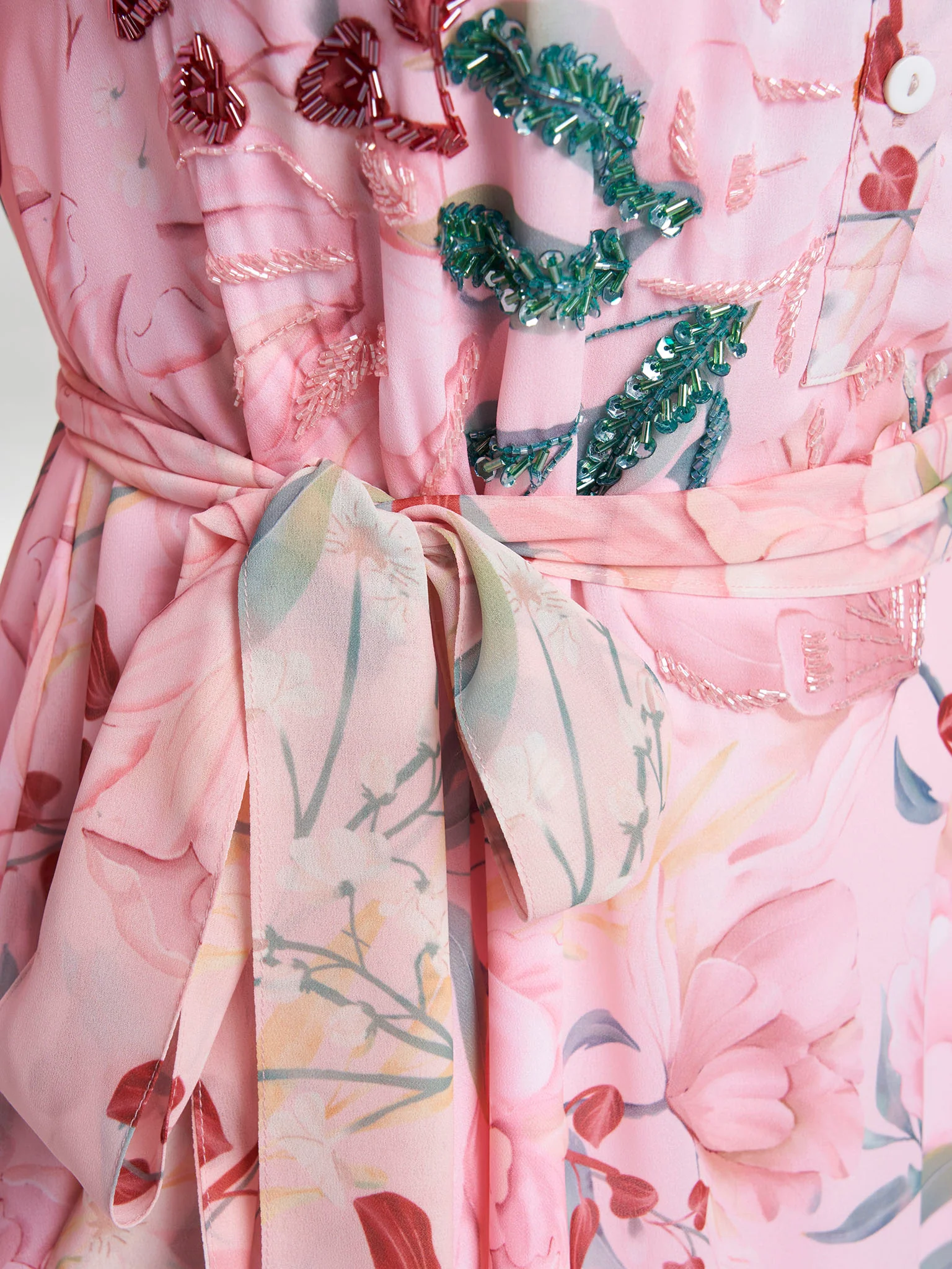 Pink Colour Hand Work Georgette Floral Printed Dress (VDV60) - Image 6