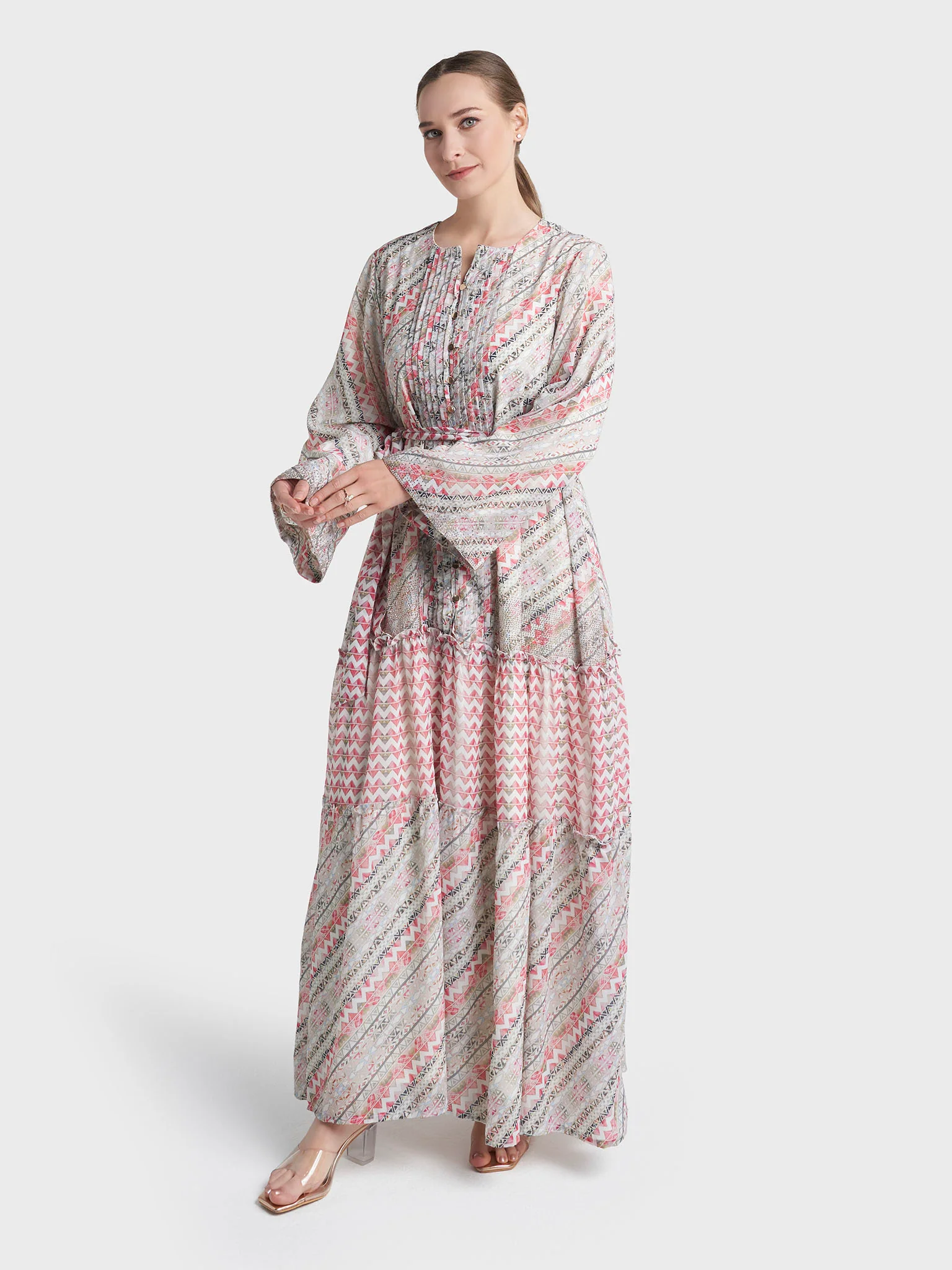 Multi Colour Stone Work Georgette Geometric Printed Dress (VW333) - Image 3