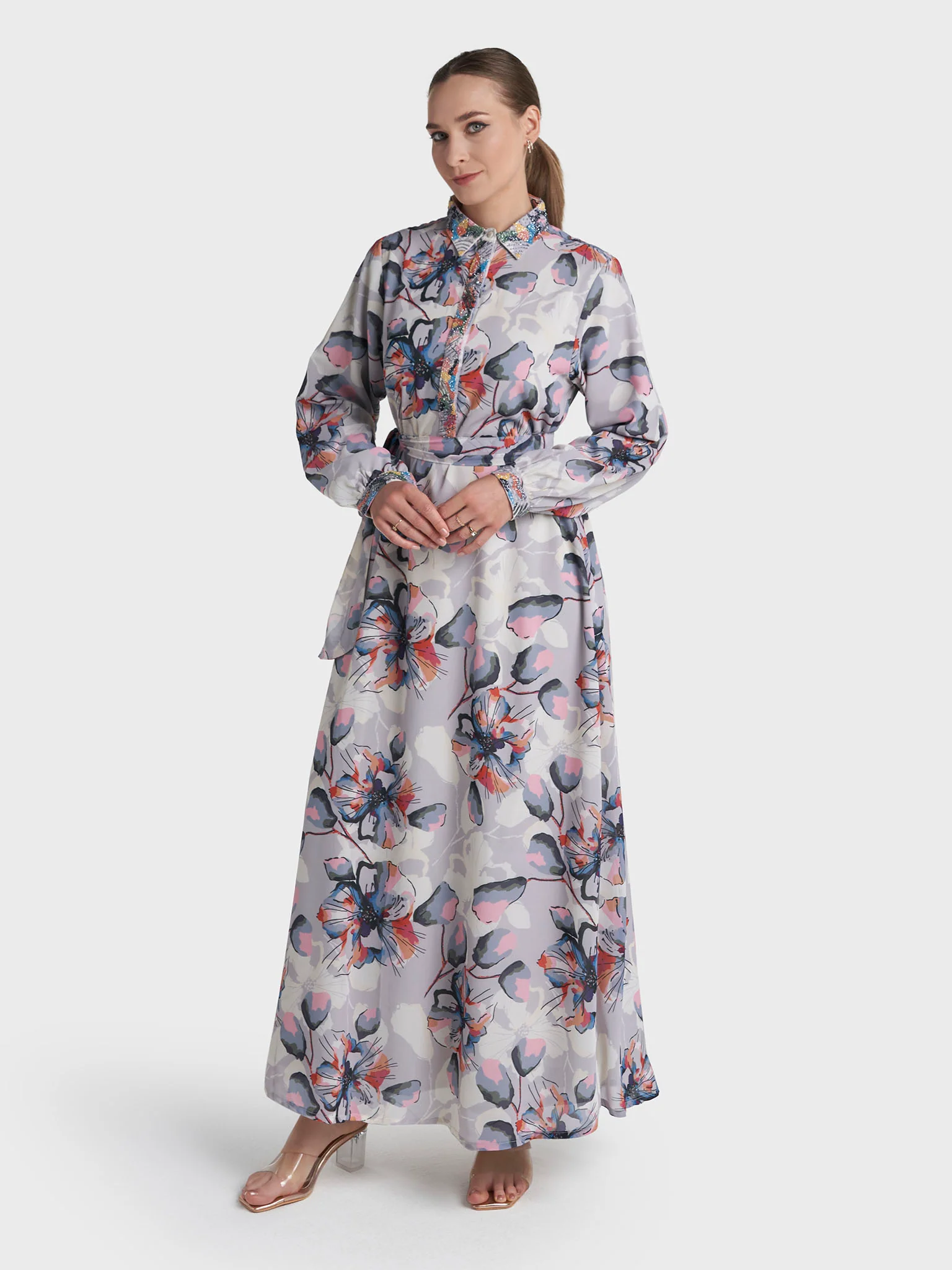 Multi Colour Hand Work Georgette Floral Printed Dress (VW536) - Image 3