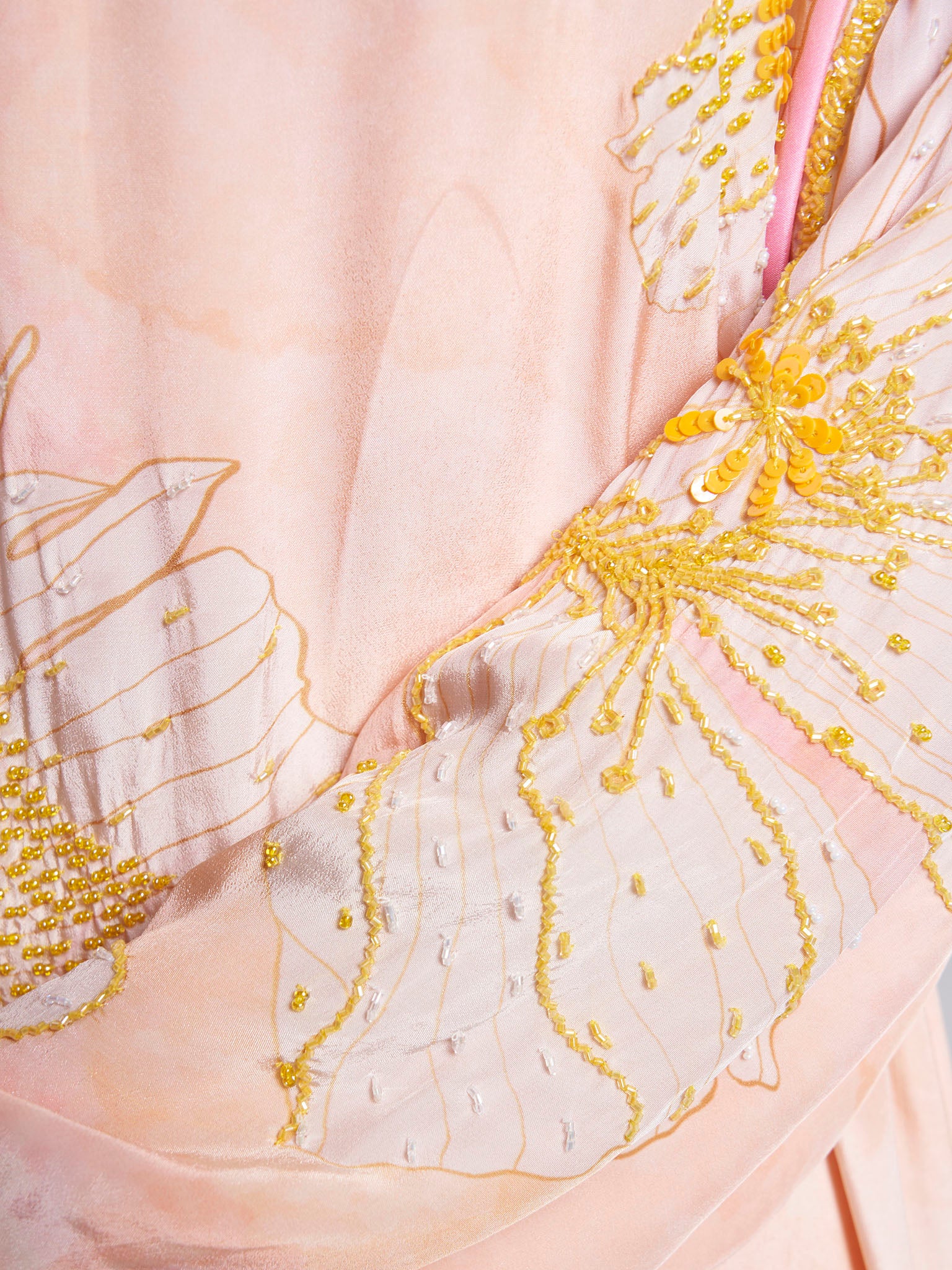 Peach Colour Floral Printed Viscose Hand Work Long Dress (VDE432) - Image 5