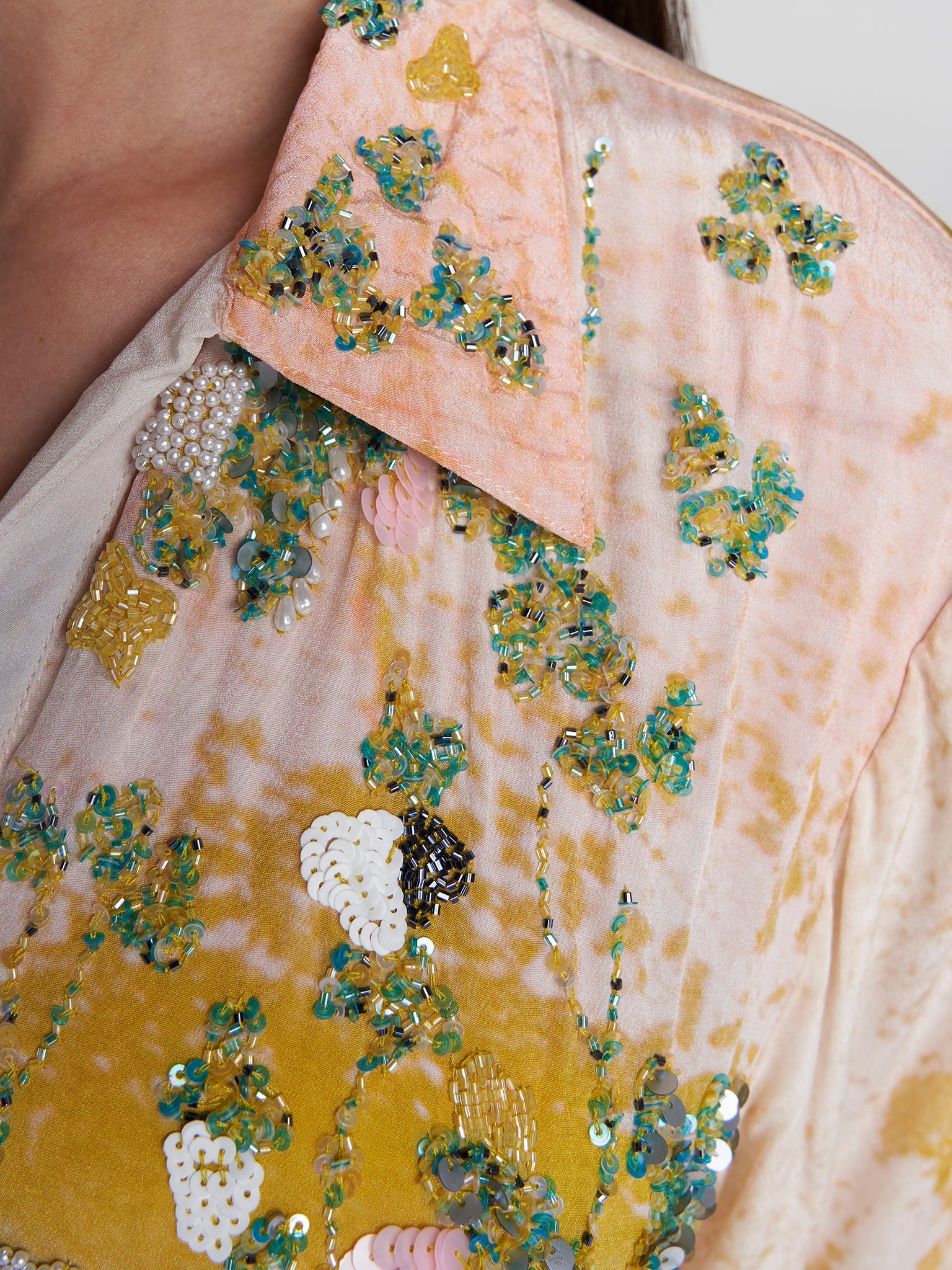 Light Peach Colour Abstract Print Viscose Crepe Hand Work Dress (VDV49A) - Image 5