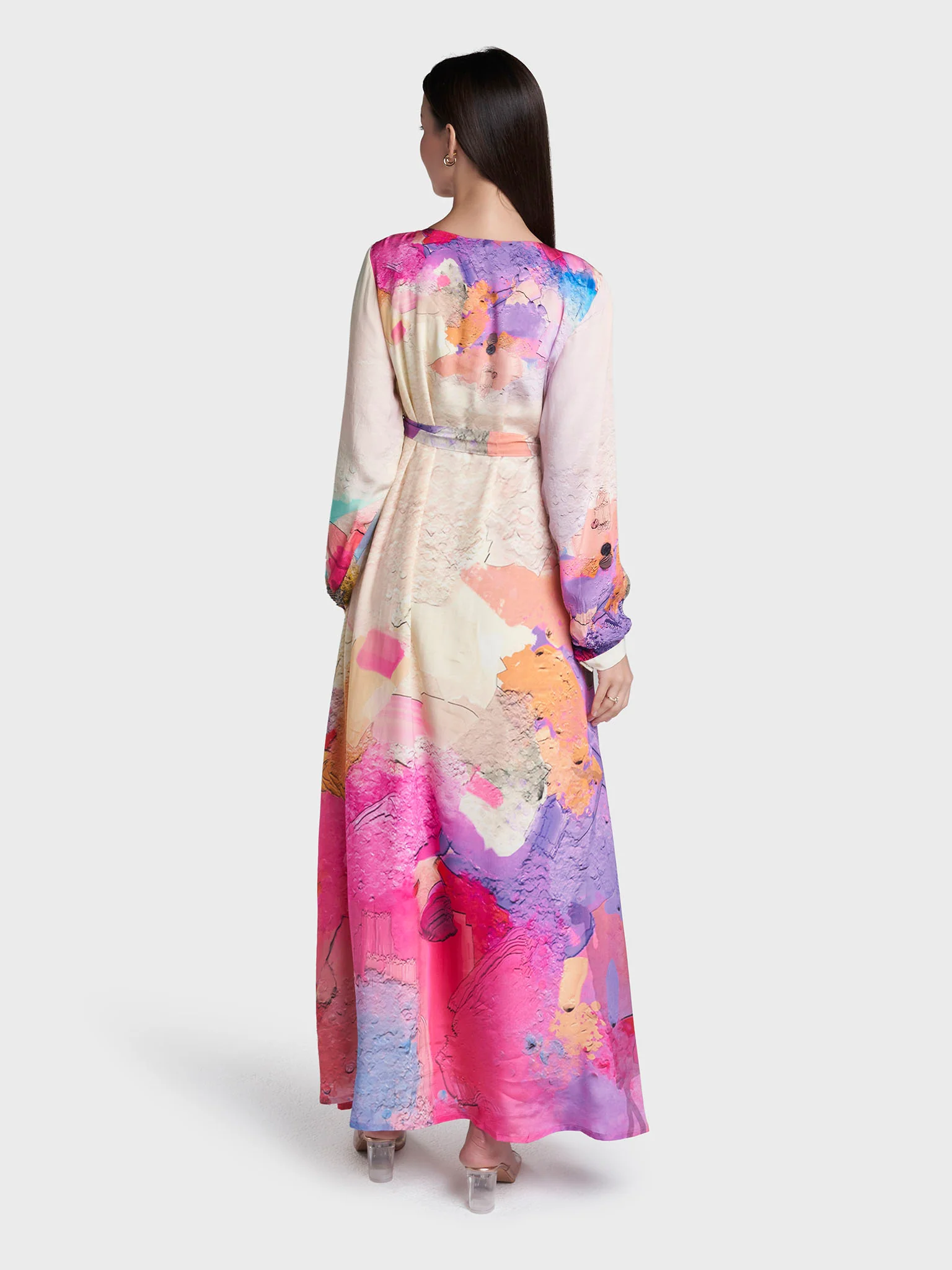 Multi Colour Abstract Print Viscose Crepe Hand Work Dress (VDV62) - Image 4