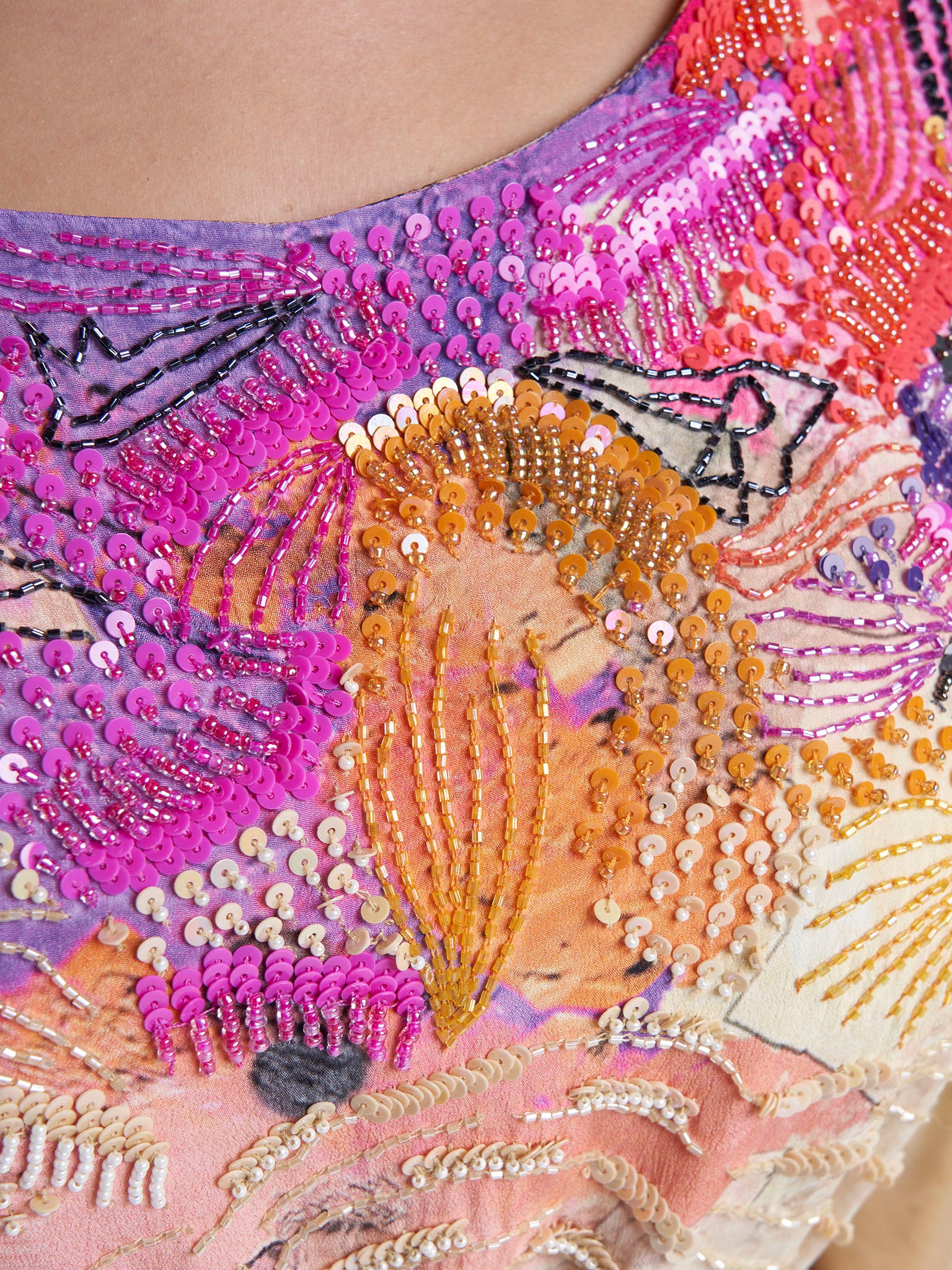 Multi Colour Abstract Print Viscose Crepe Hand Work Dress (VDV62) - Image 5