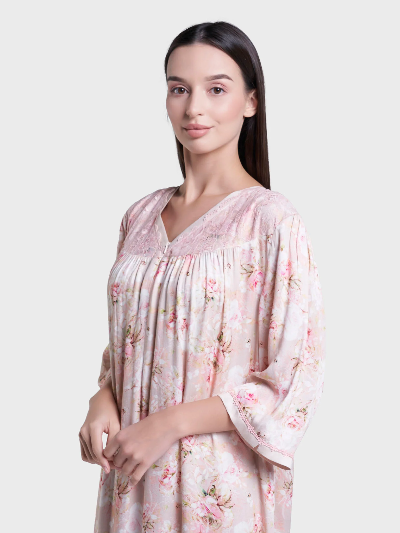 Pearl Blush Floral Print Long Nightwear Dress (CNH414)