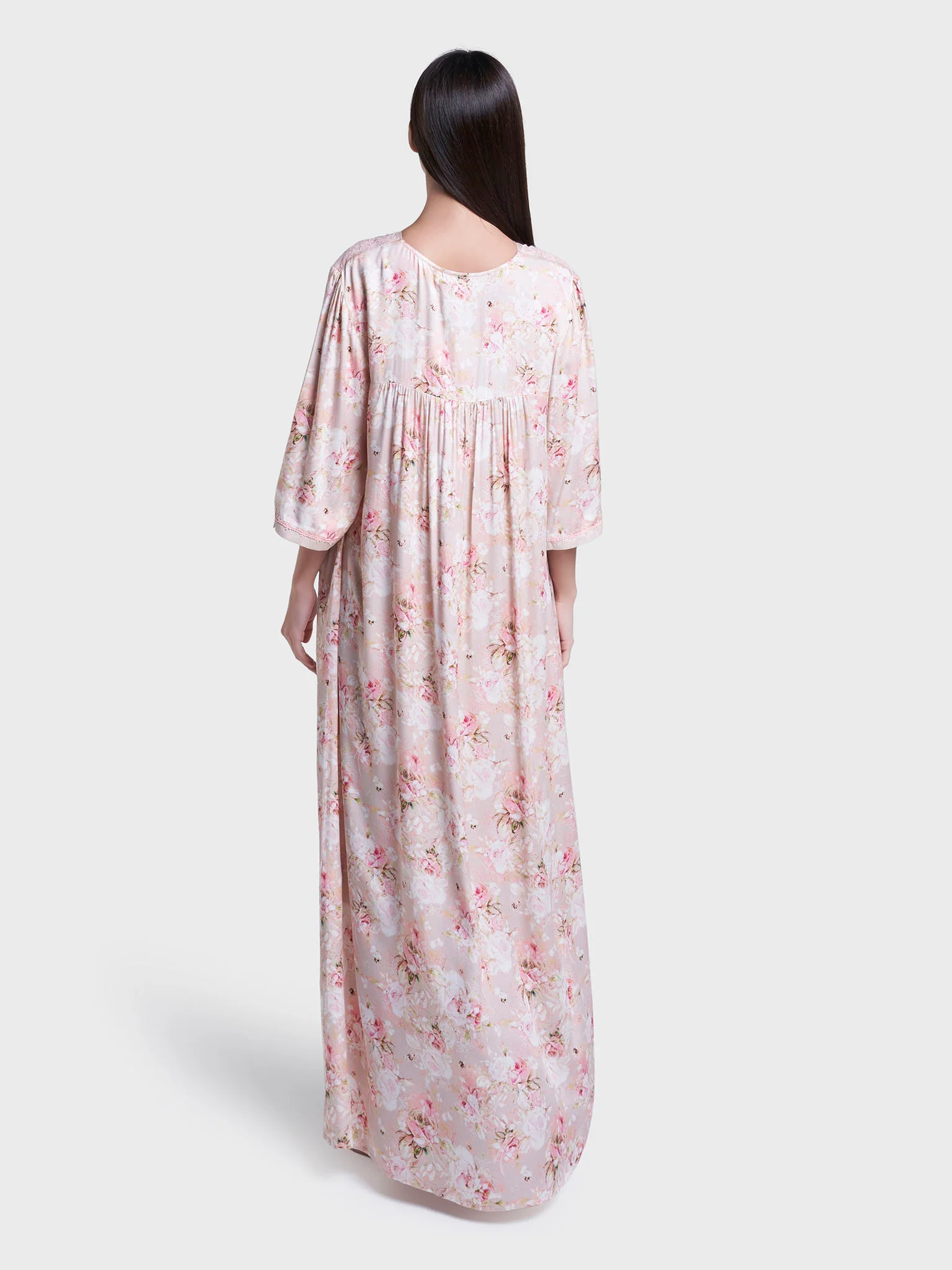 Pearl Blush Floral Print Long Nightwear Dress (CNH414) - Image 4