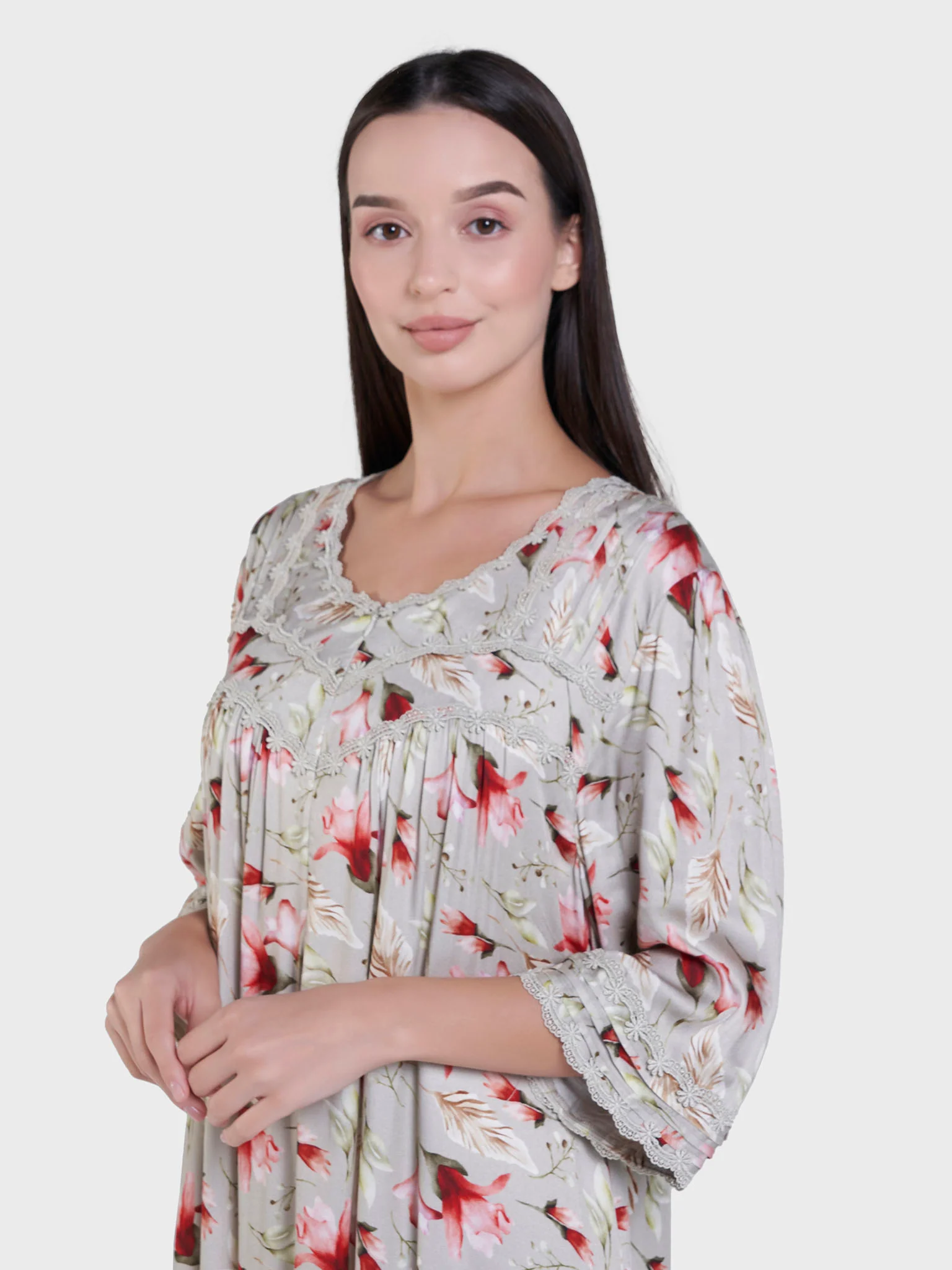 French Oak Floral Print Long Nightwear Dress (CNH428)