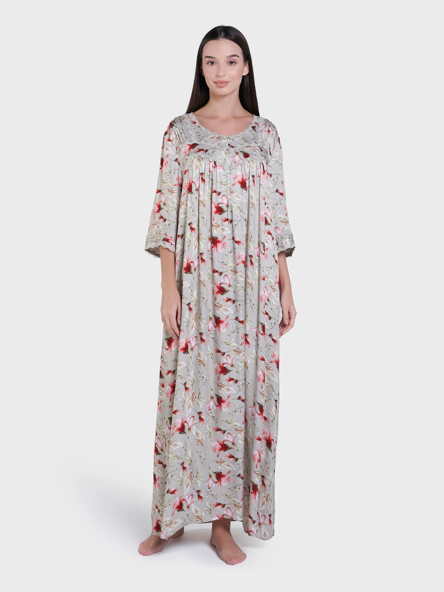 French Oak Floral Print Long Nightwear Dress (CNH428) - Image 2