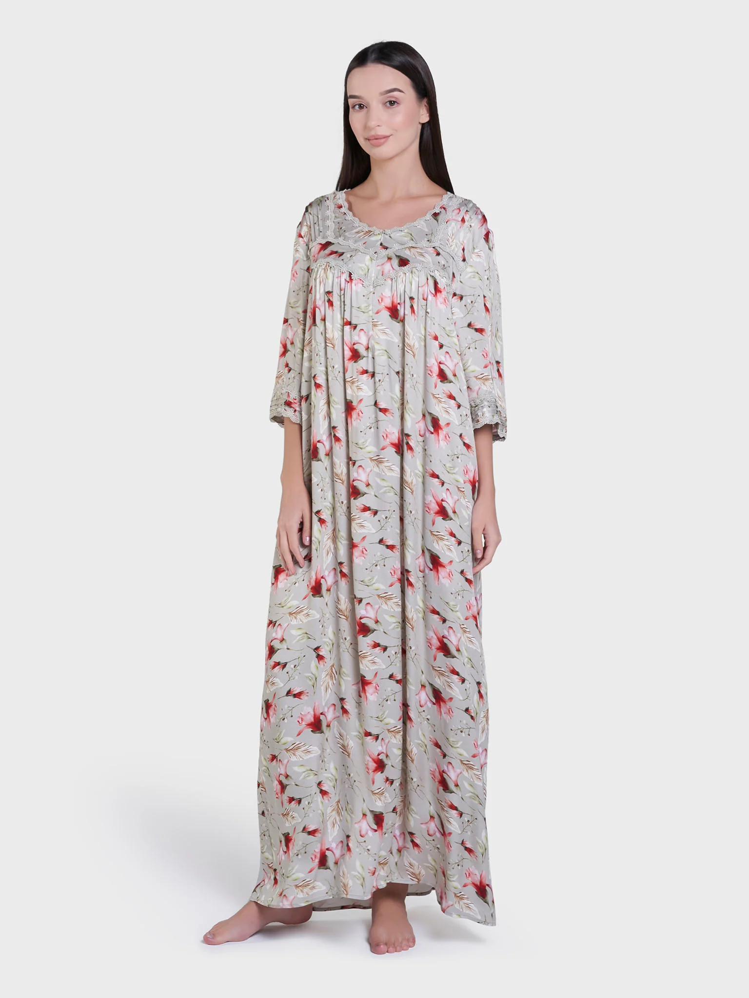 French Oak Floral Print Long Nightwear Dress (CNH428) - Image 3