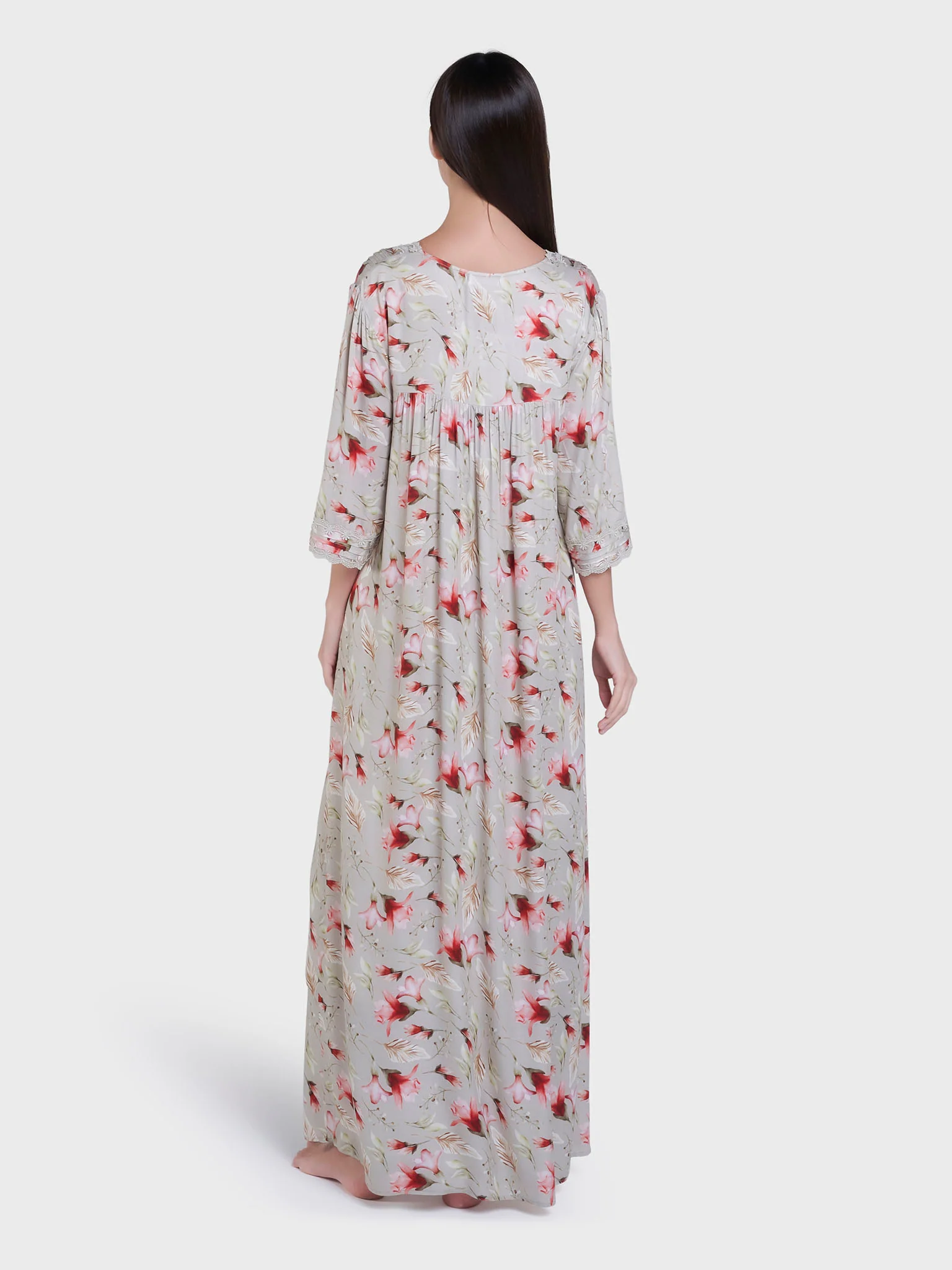French Oak Floral Print Long Nightwear Dress (CNH428) - Image 4