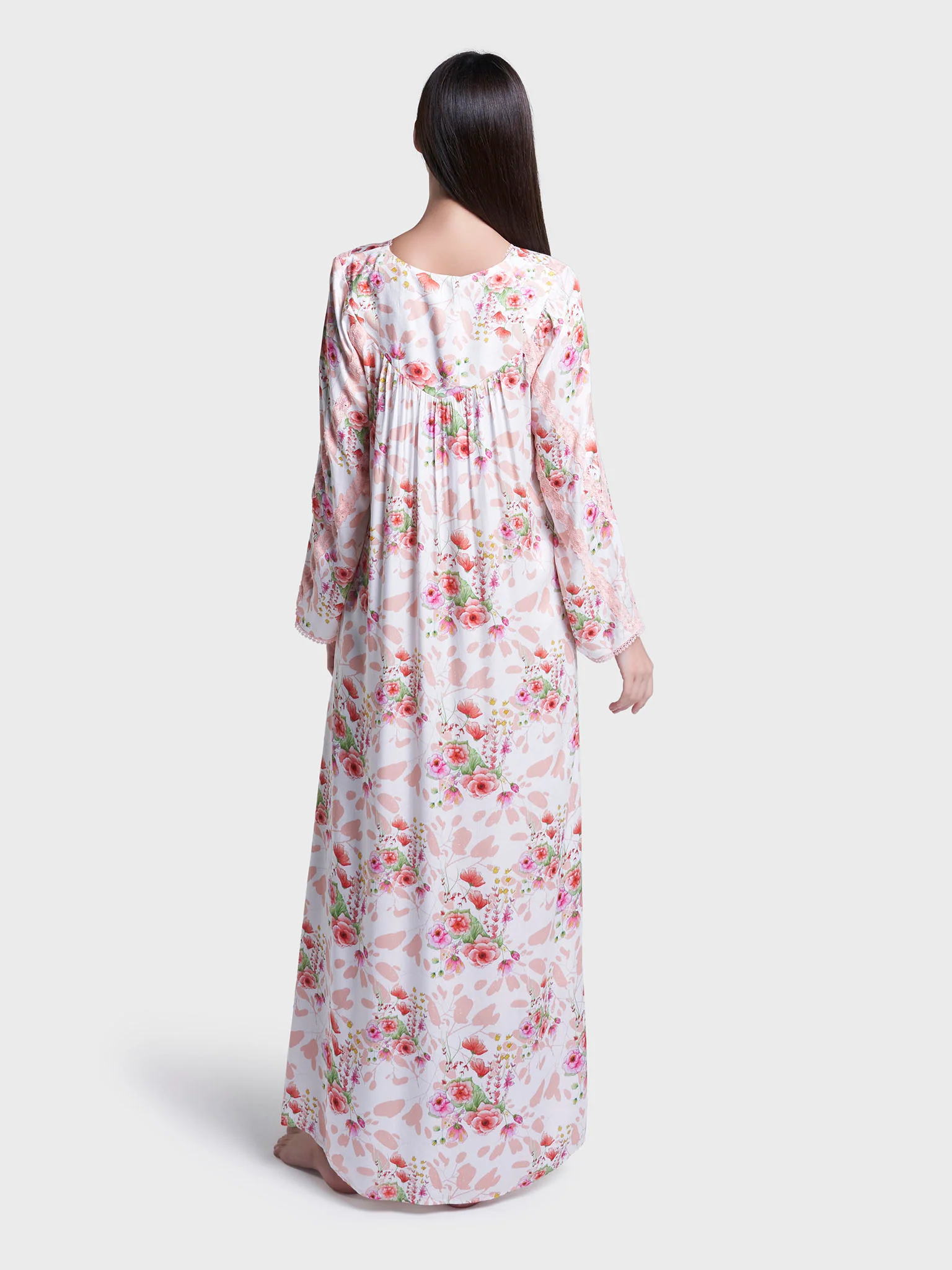 Off White Floral Print Long Nightwear Dress (CNH463) - Image 4