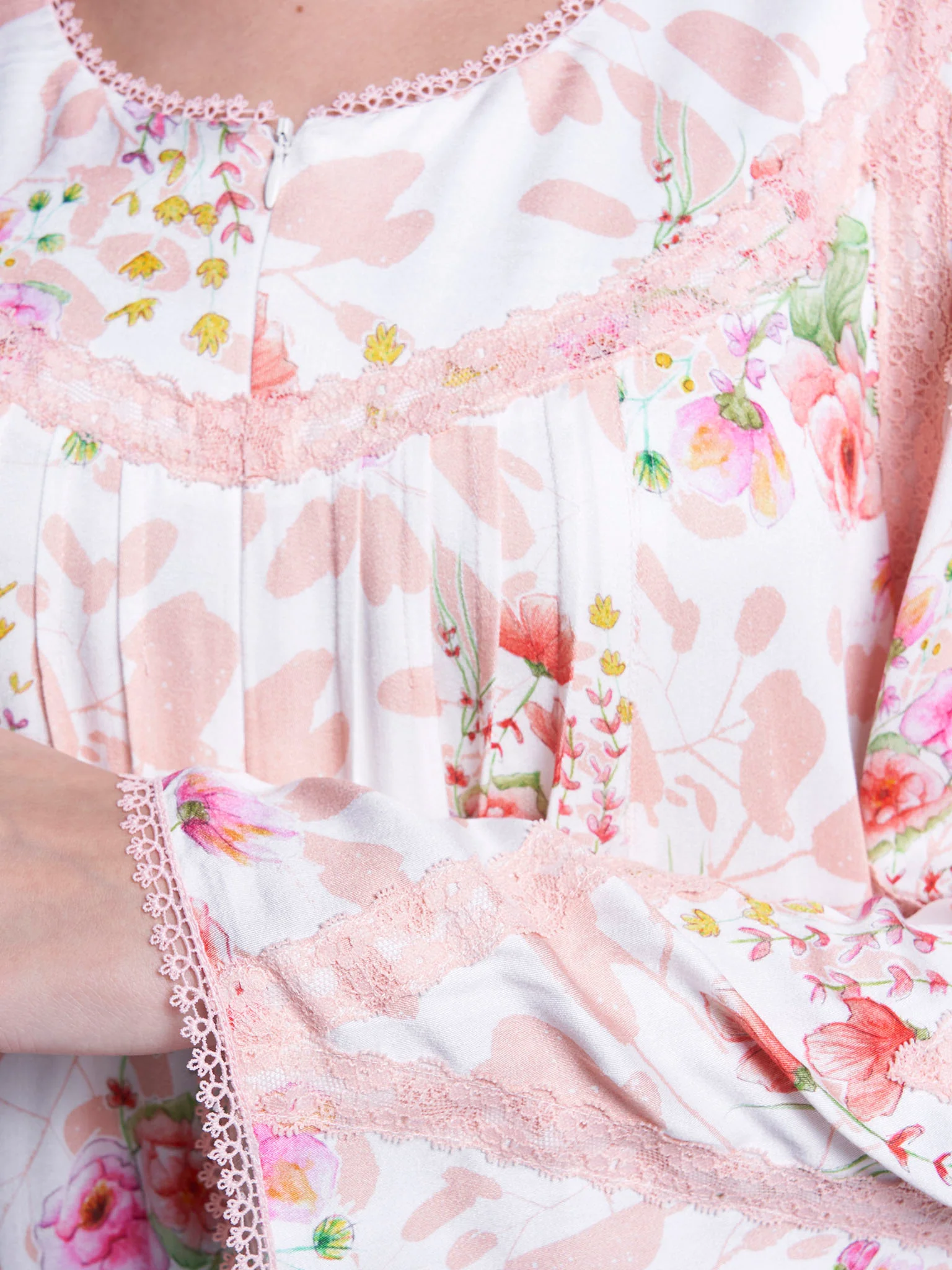 Off White Floral Print Long Nightwear Dress (CNH463) - Image 5