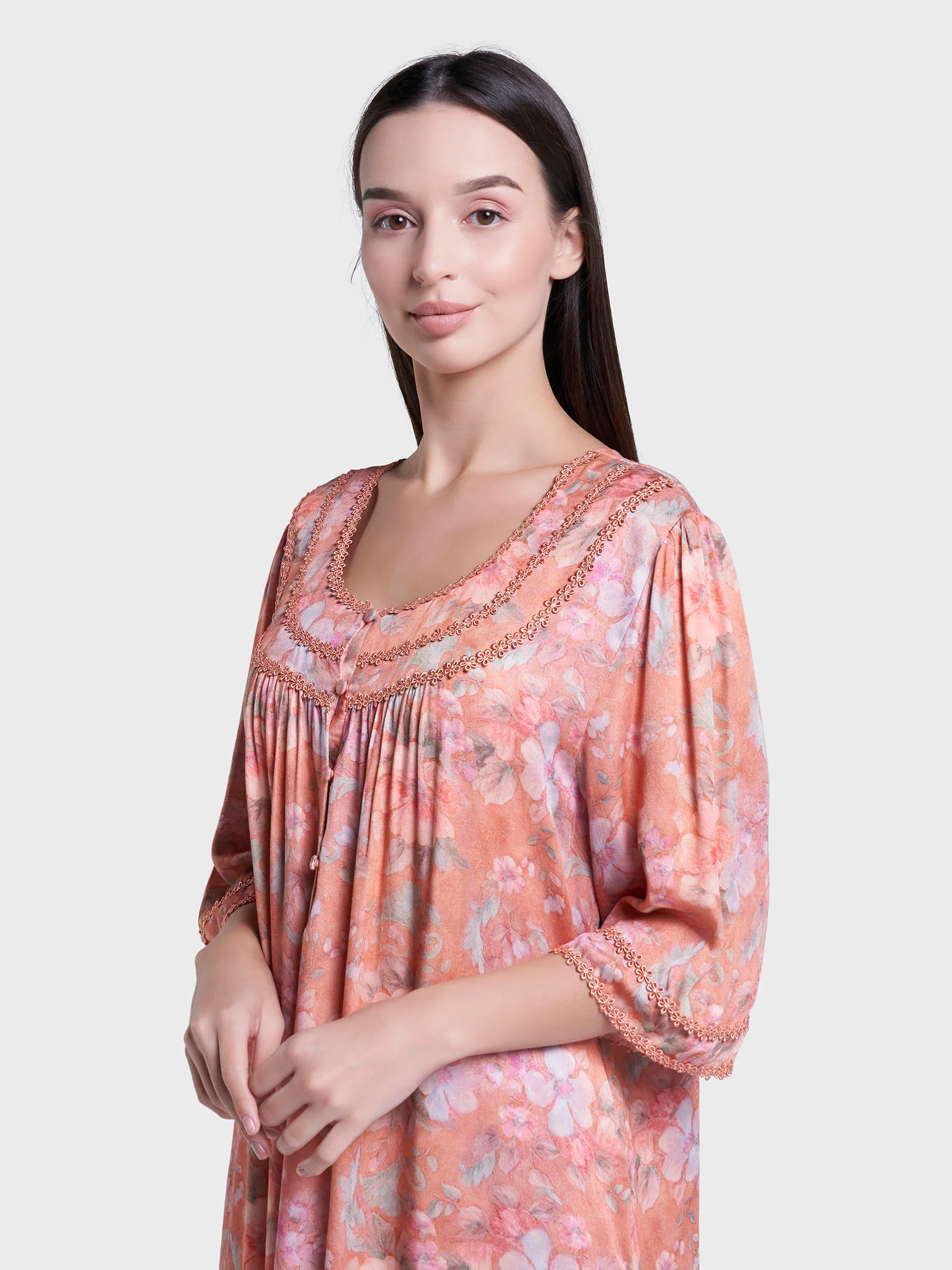 Papaya Floral Print Viscose Long Nightwear Dress (CNH464)