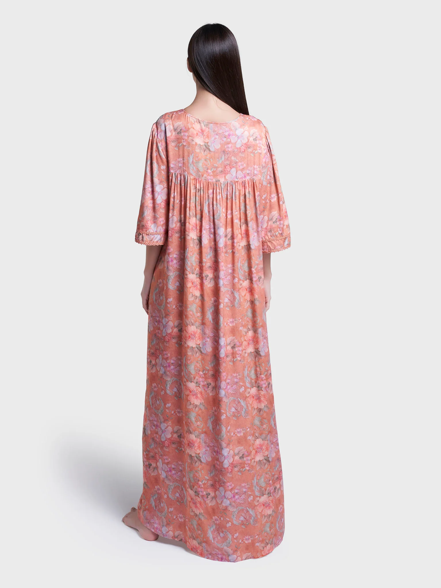 Papaya Floral Print Viscose Long Nightwear Dress (CNH464) - Image 4