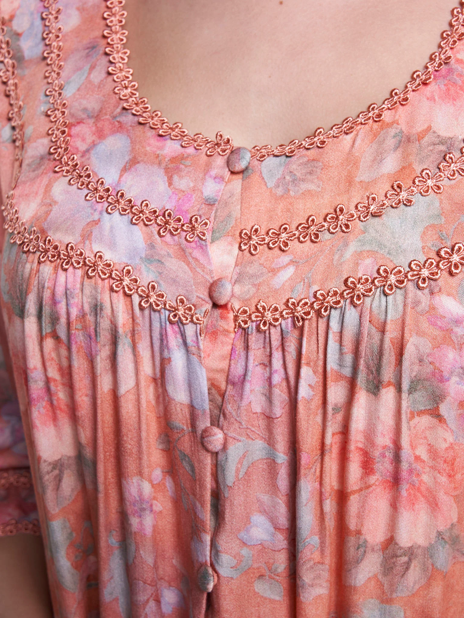 Papaya Floral Print Viscose Long Nightwear Dress (CNH464) - Image 5