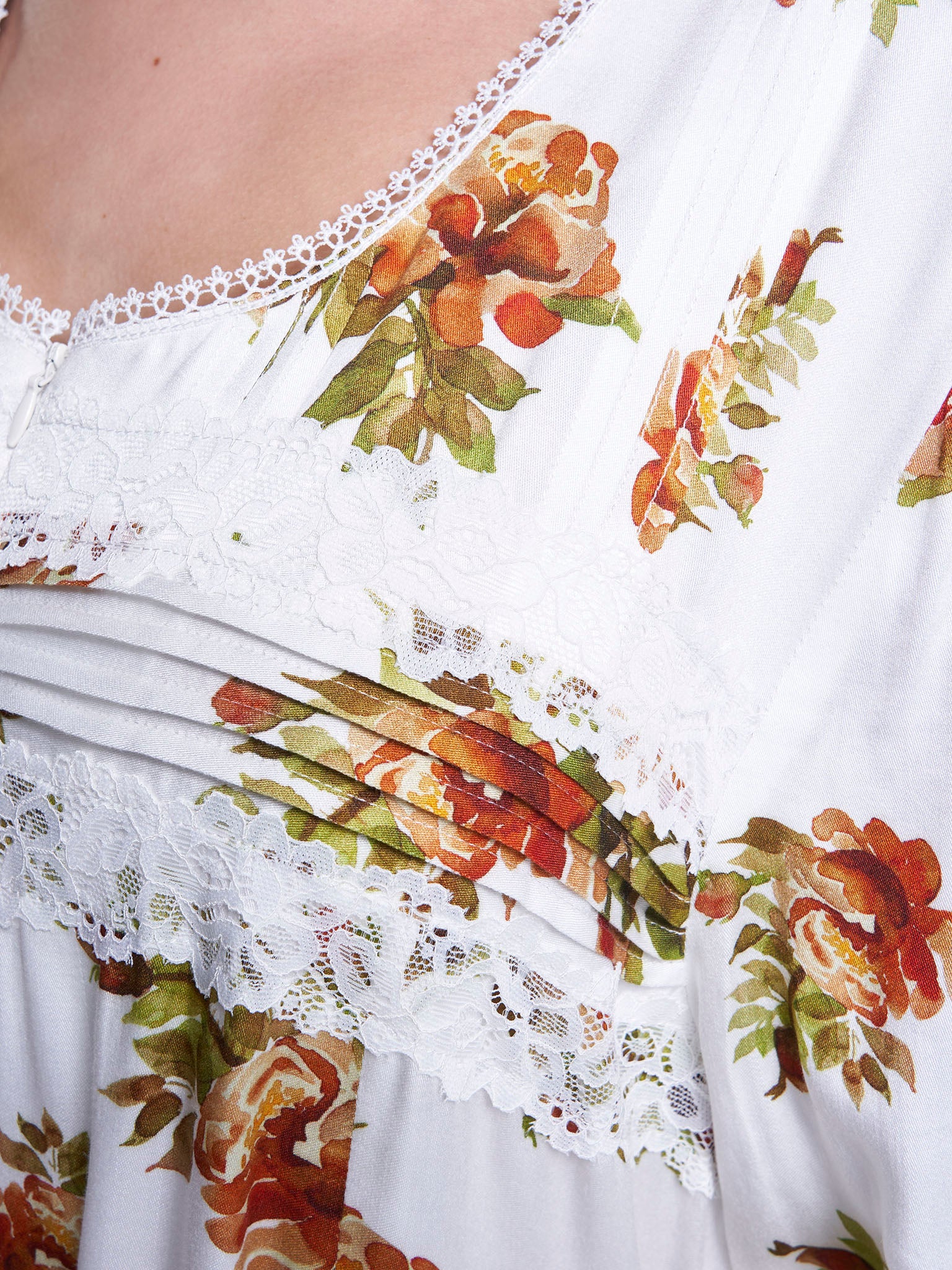 White Floral Print Long Nightwear Dress (CNH465) - Image 6