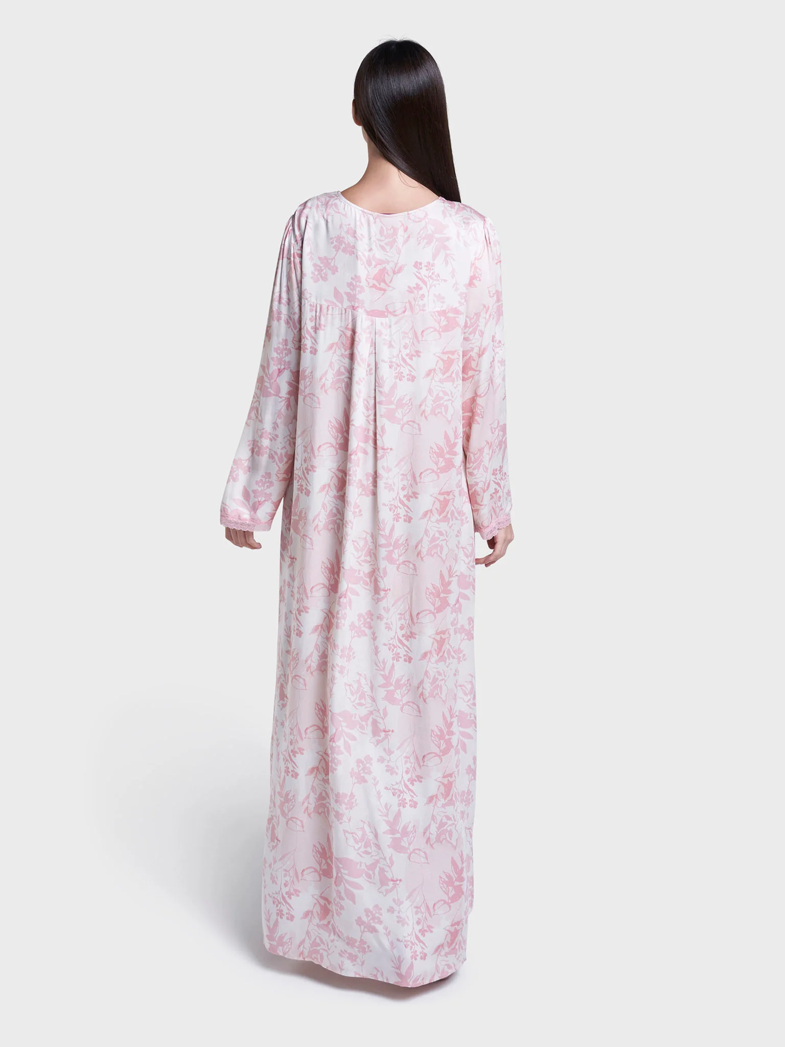 Peach Floral Print Viscose Long Nightwear Dress (CNH466) - Image 4