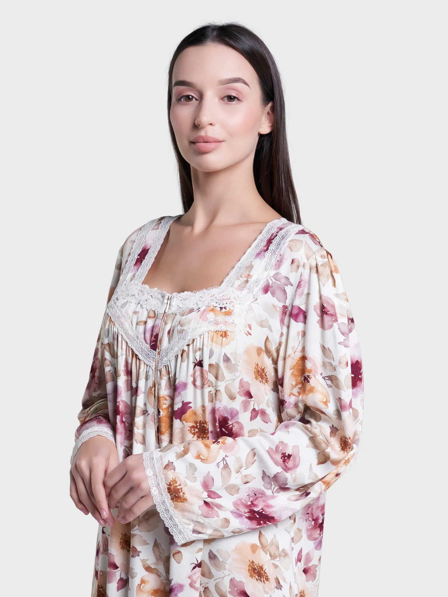 Multicolour Floral Print Viscose Long Nightwear Dress (CNH467)