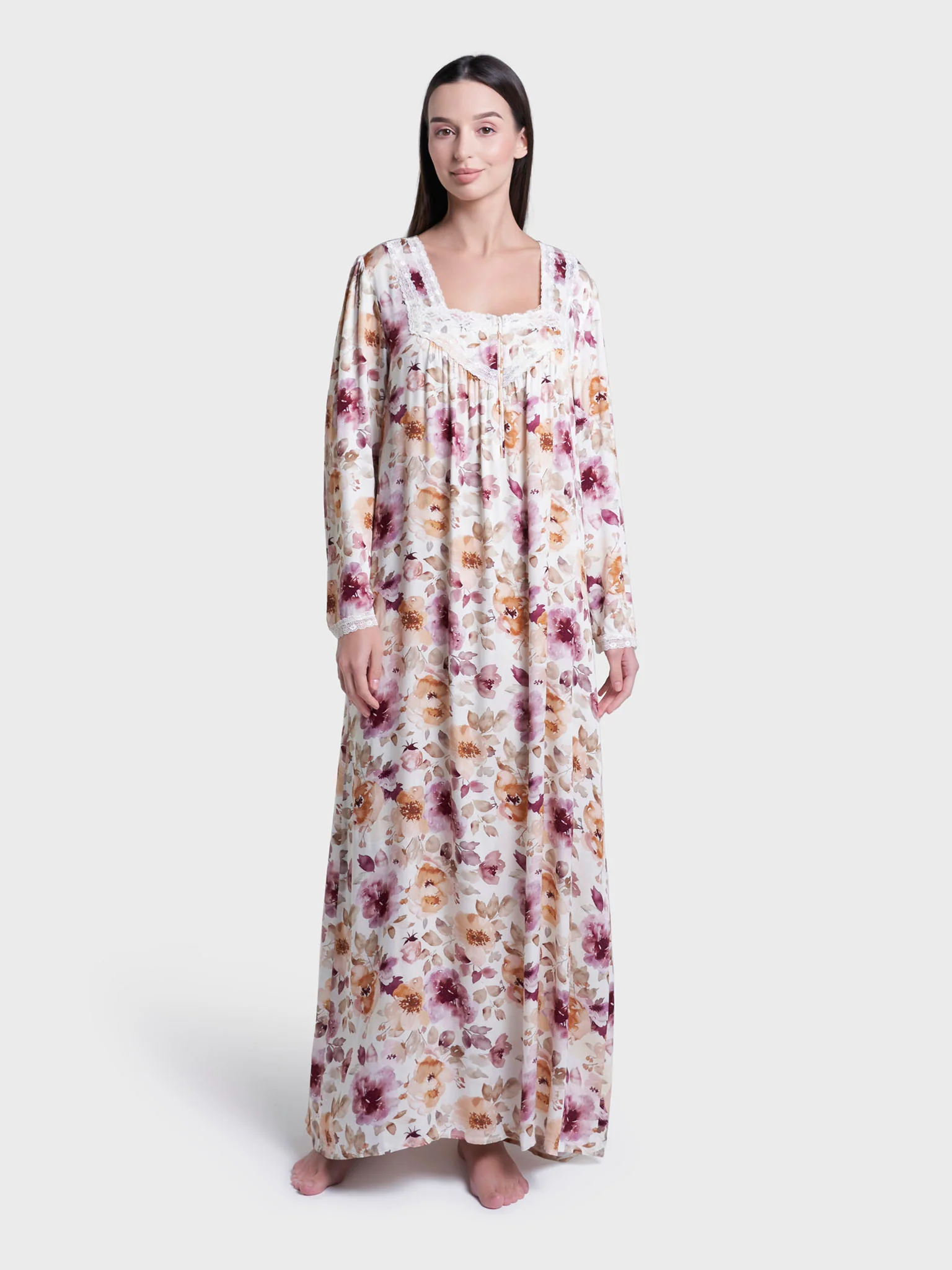 Multicolour Floral Print Viscose Long Nightwear Dress (CNH467) - Image 2