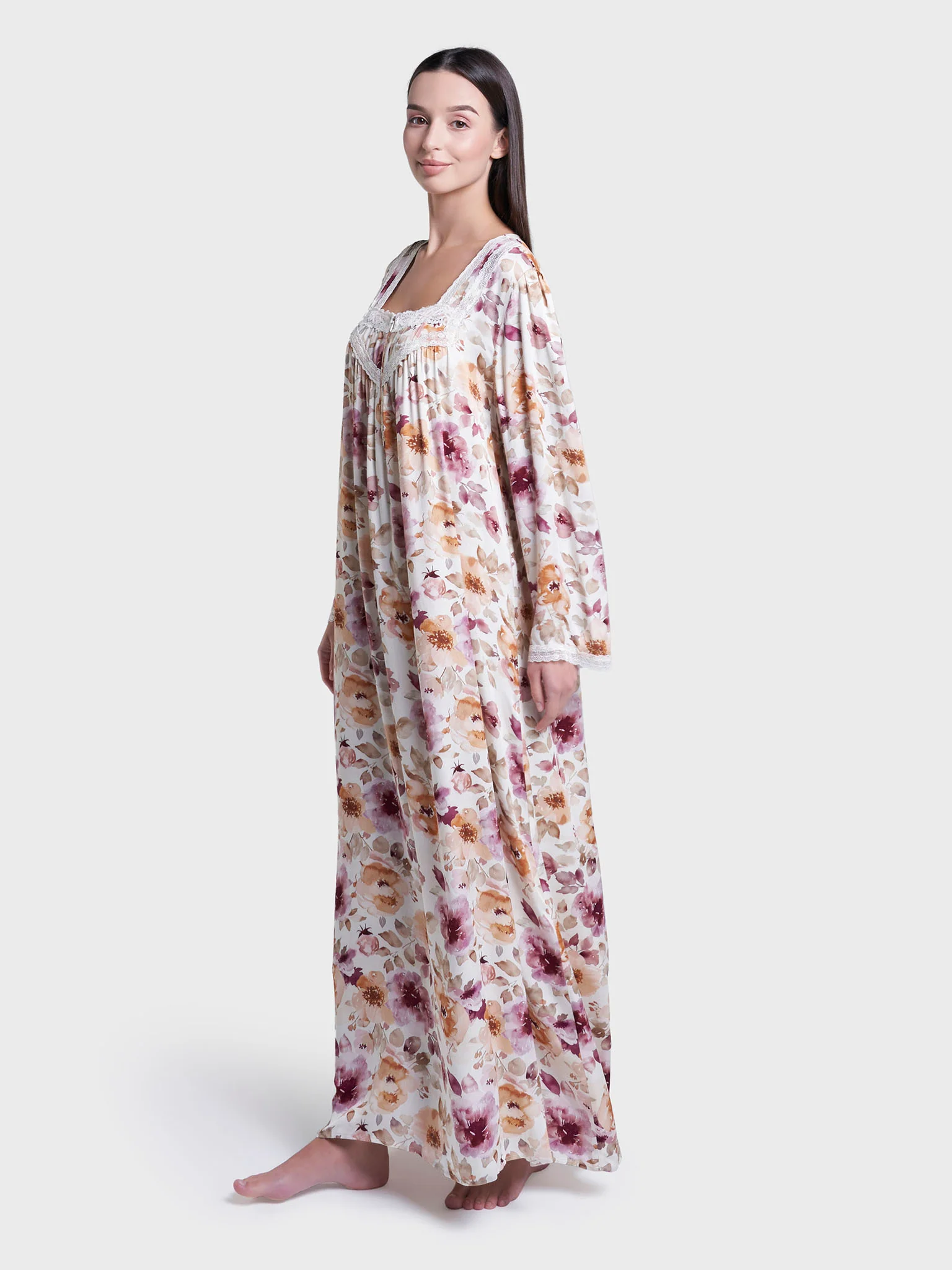 Multicolour Floral Print Viscose Long Nightwear Dress (CNH467) - Image 3