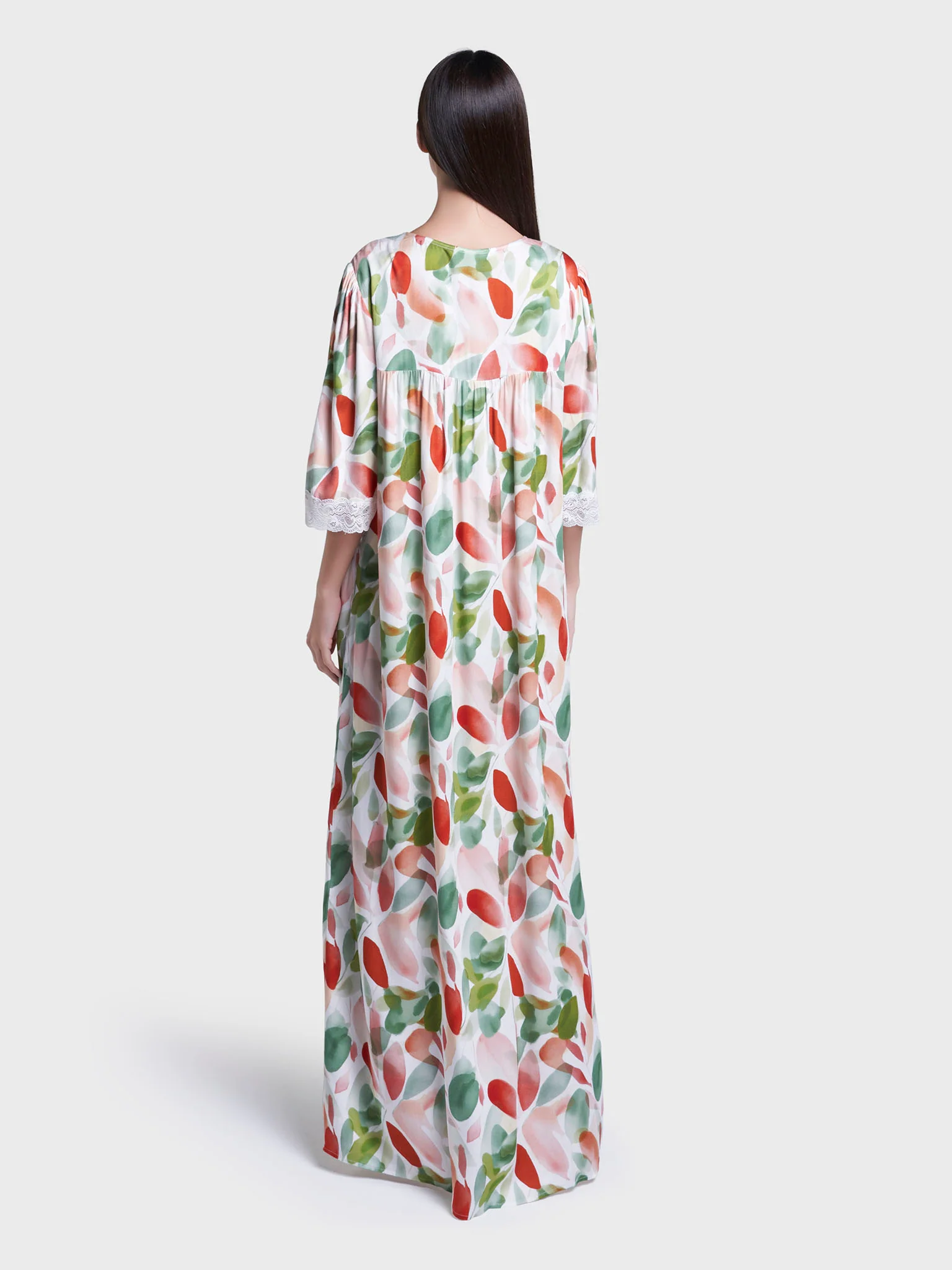Multicolour Leaf Print Viscose Long Nightwear Dress (CNH469) - Image 4