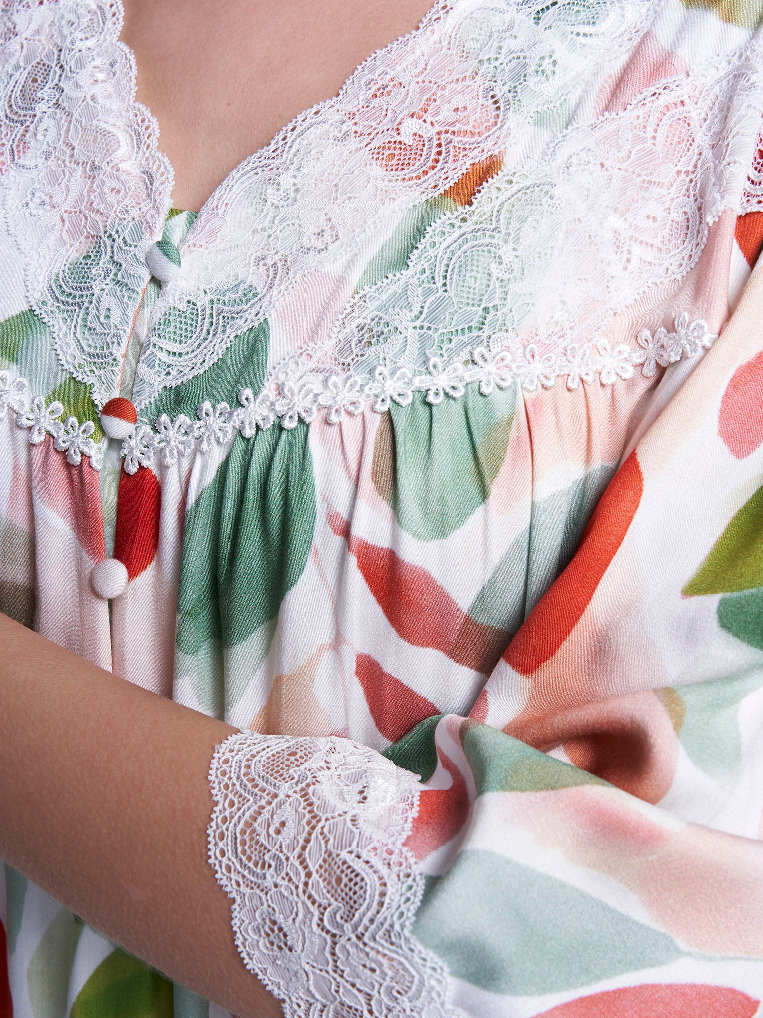 Multicolour Leaf Print Viscose Long Nightwear Dress (CNH469) - Image 5