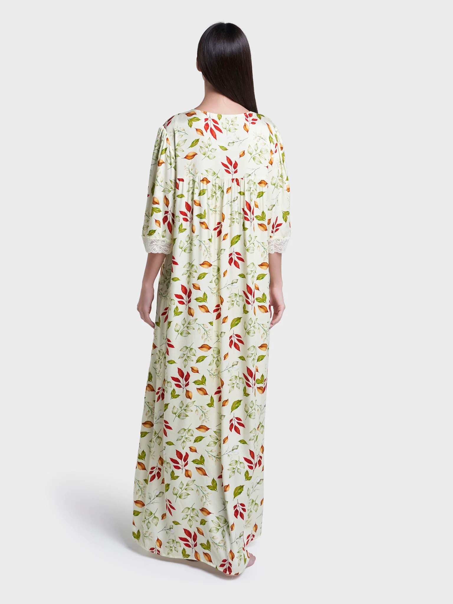 Olive Floral Print Viscose Long Nightwear Dress (CNH470) - Image 4