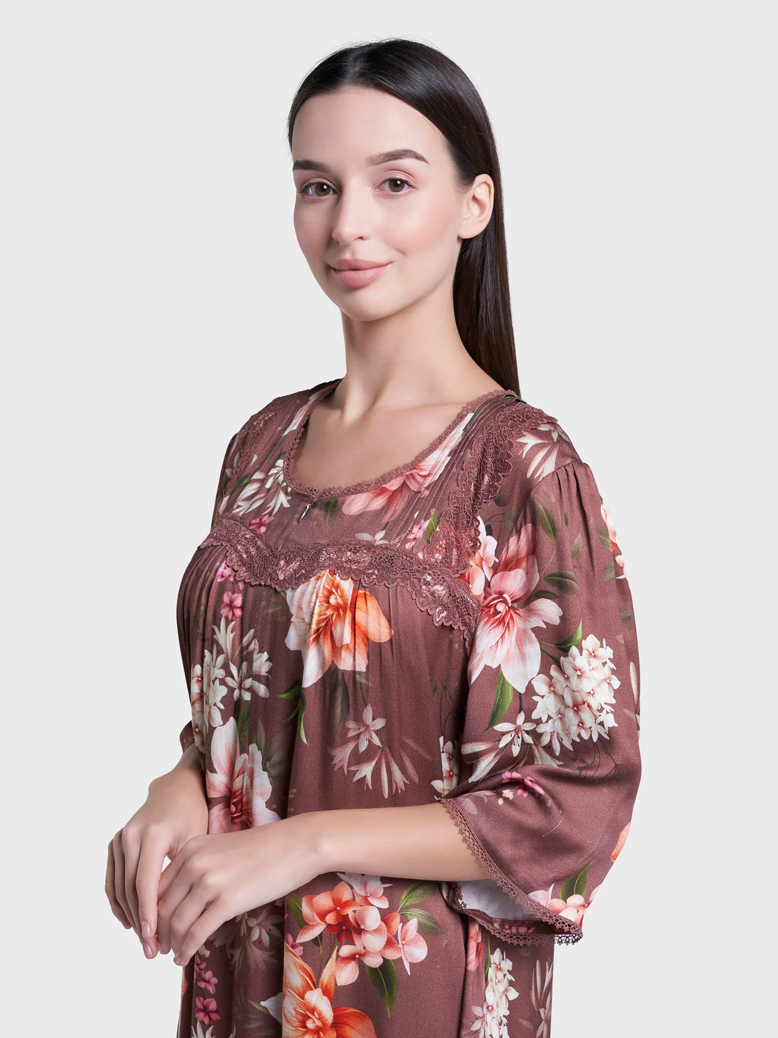 Ash Rose Floral Print Long Nightwear Dress (CNH471)