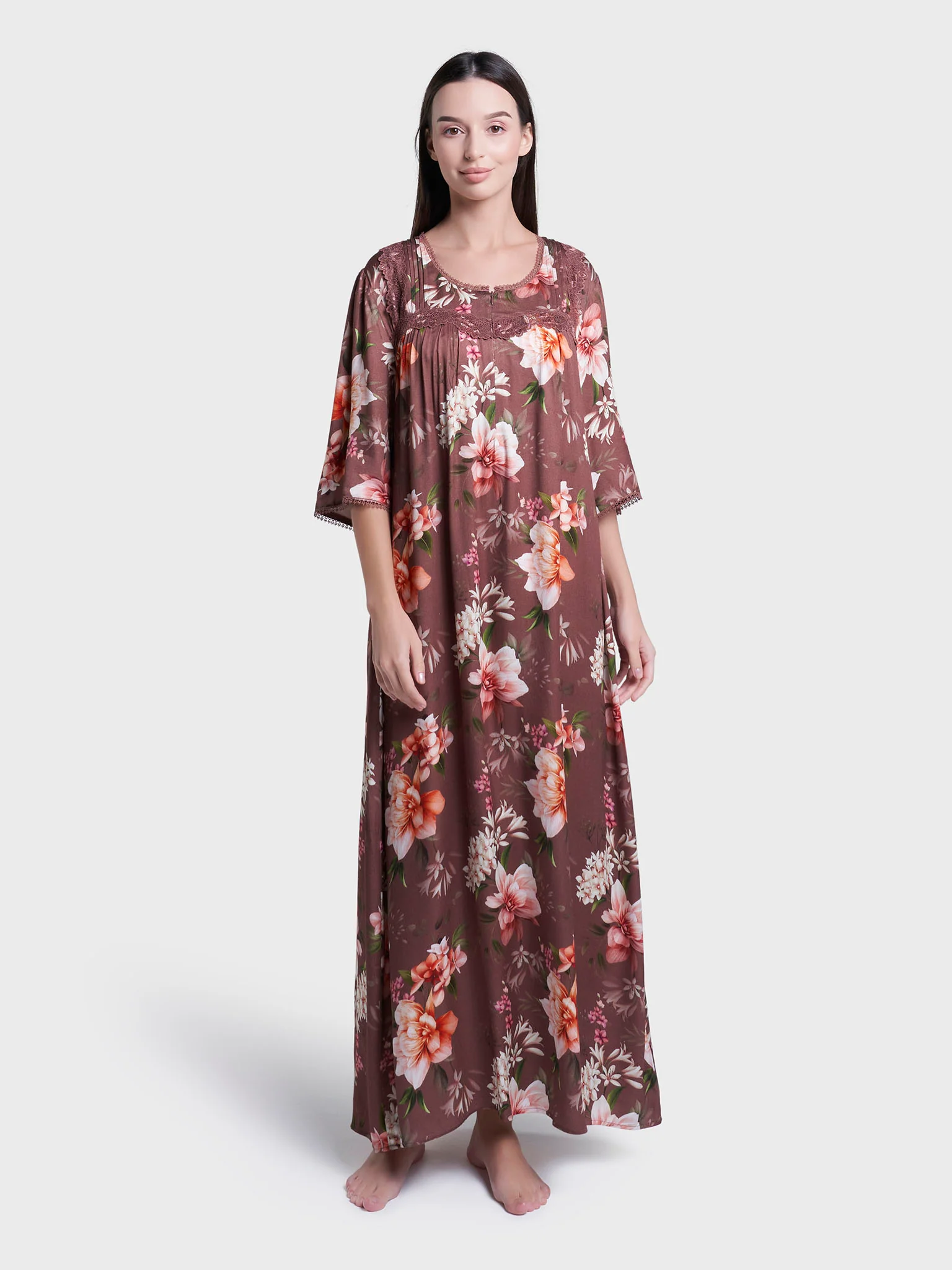Ash Rose Floral Print Long Nightwear Dress (CNH471) - Image 2