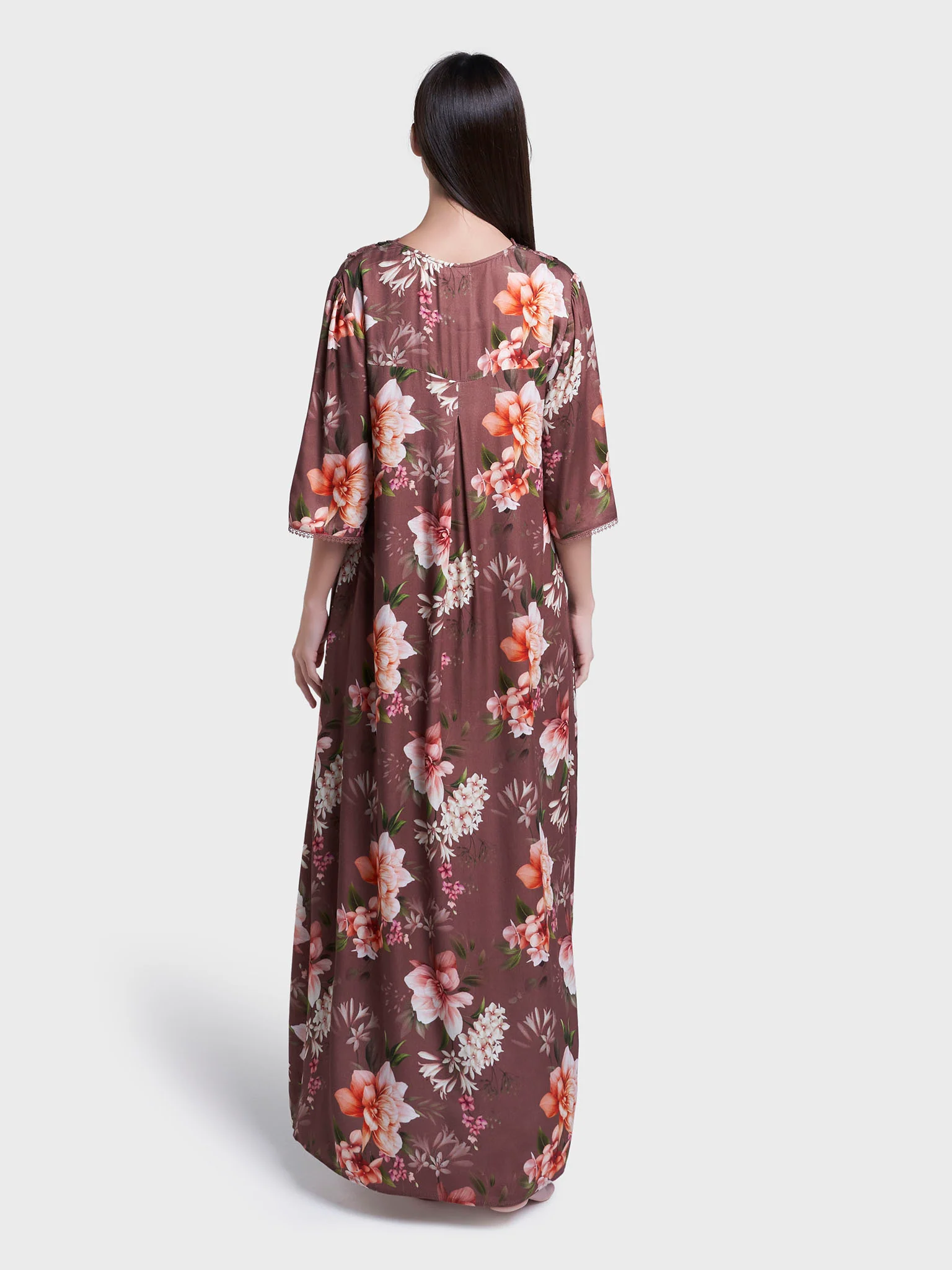 Ash Rose Floral Print Long Nightwear Dress (CNH471) - Image 4