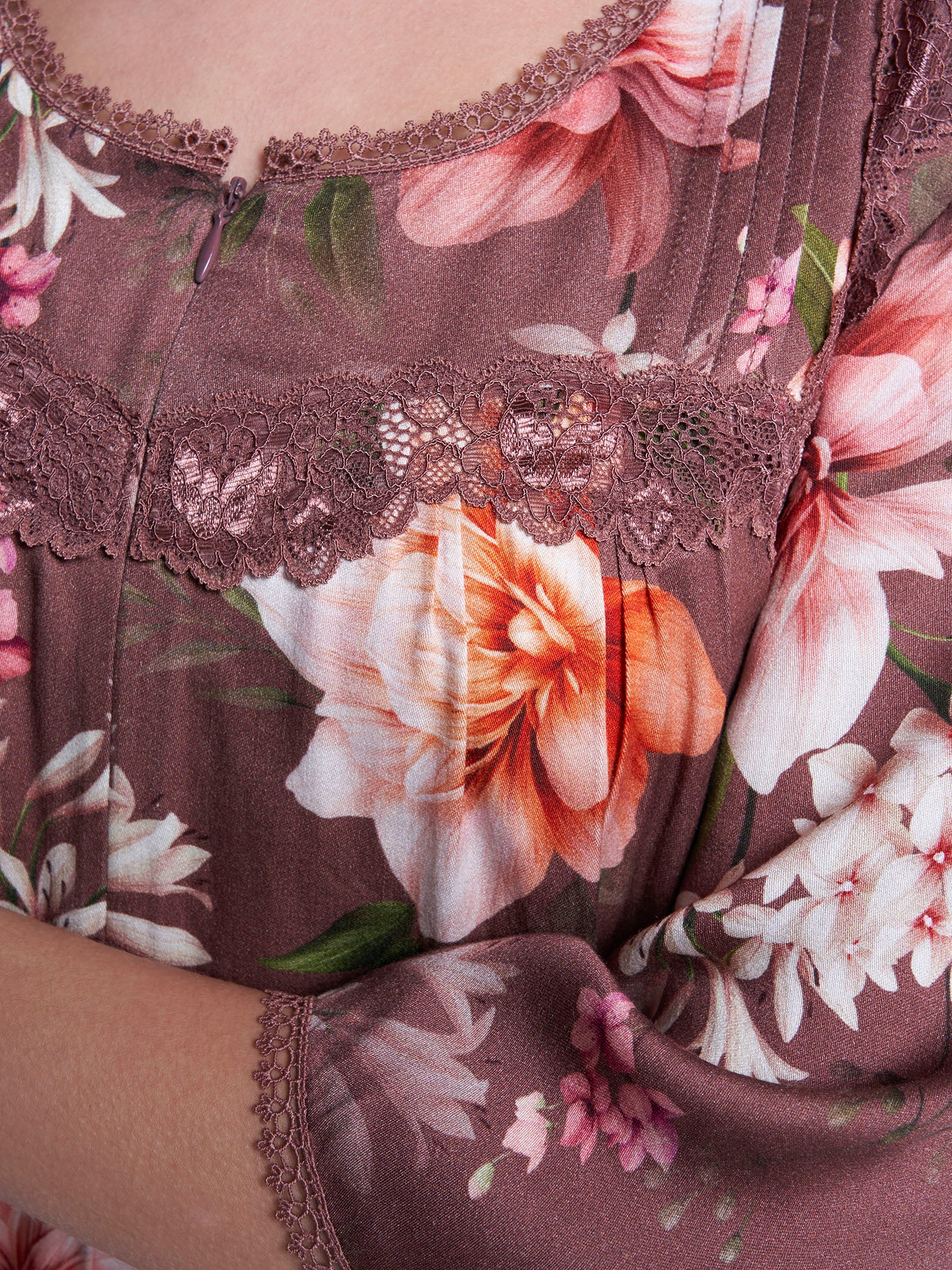 Ash Rose Floral Print Long Nightwear Dress (CNH471) - Image 5