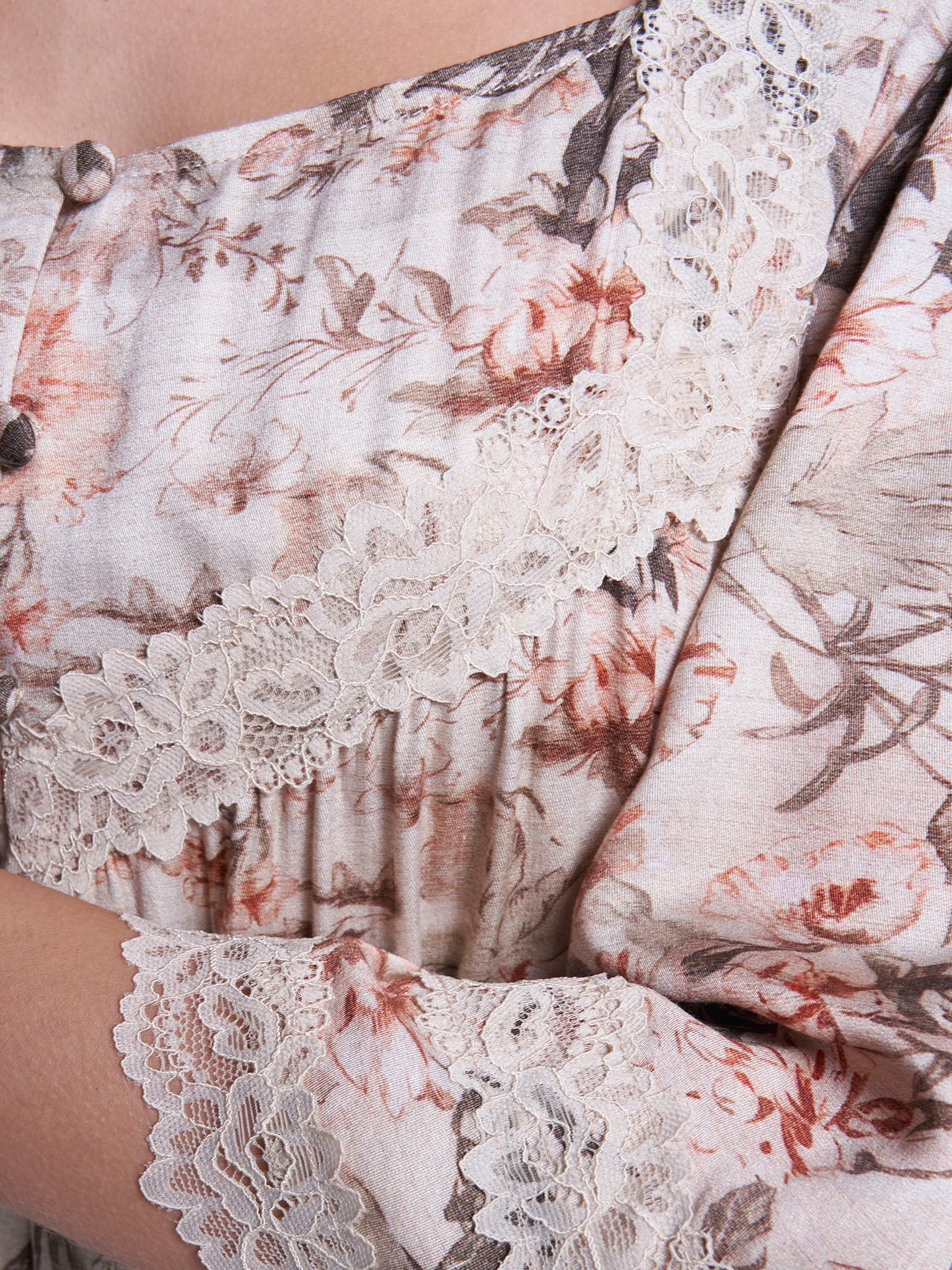 Sand Colour Floral Print Viscose Long Nightwear Dress (CNH473) - Image 5