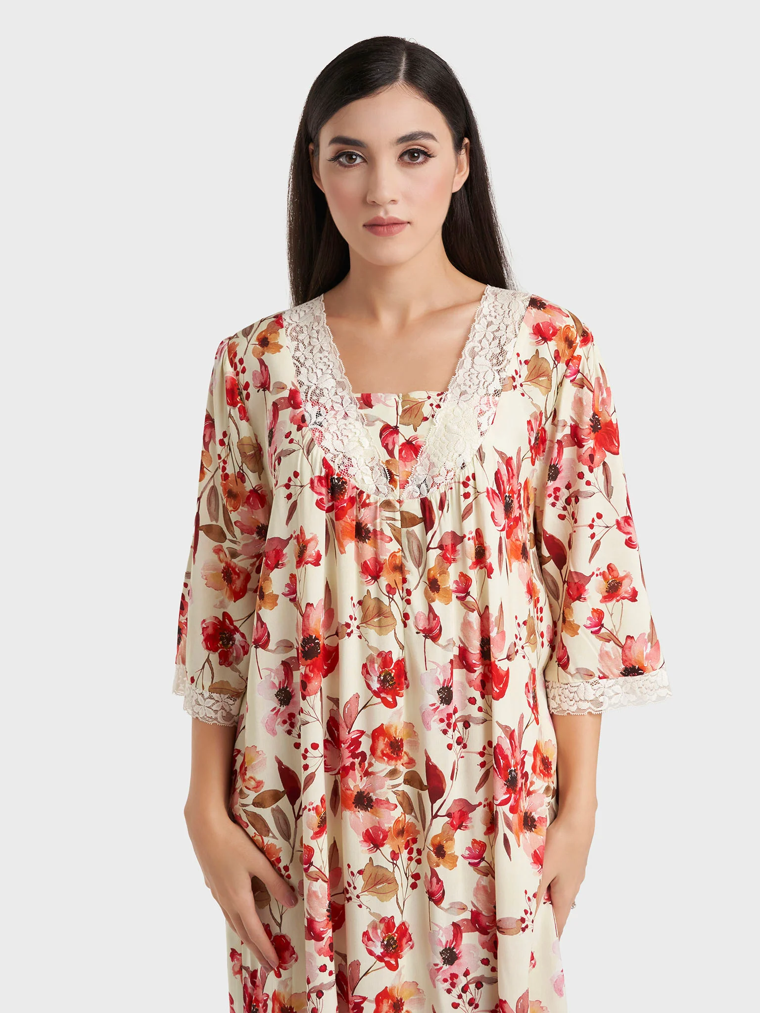 Multicolour Print Rayon Long Nightwear Dress (CNH477)