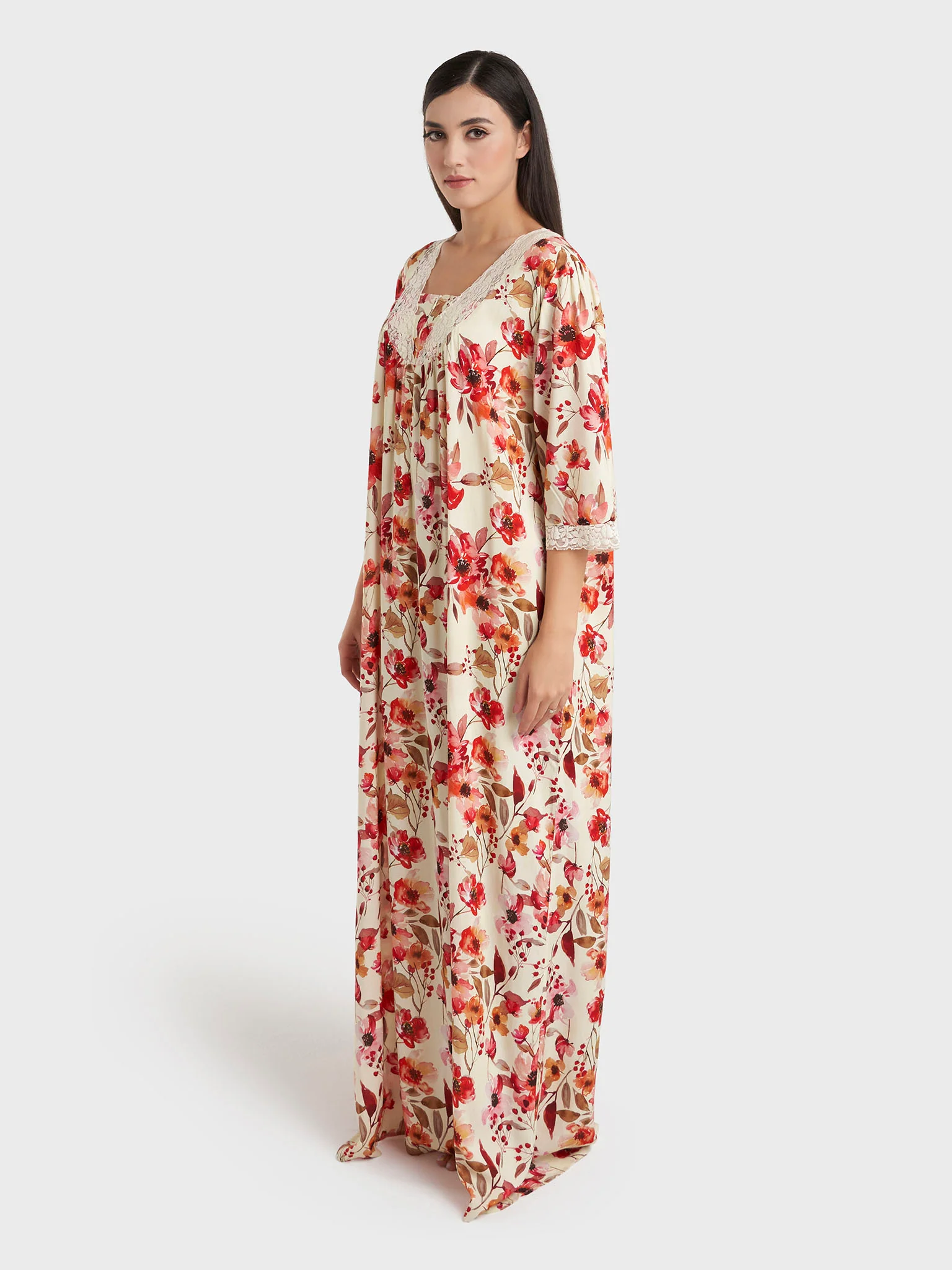 Multicolour Print Rayon Long Nightwear Dress (CNH477) - Image 3