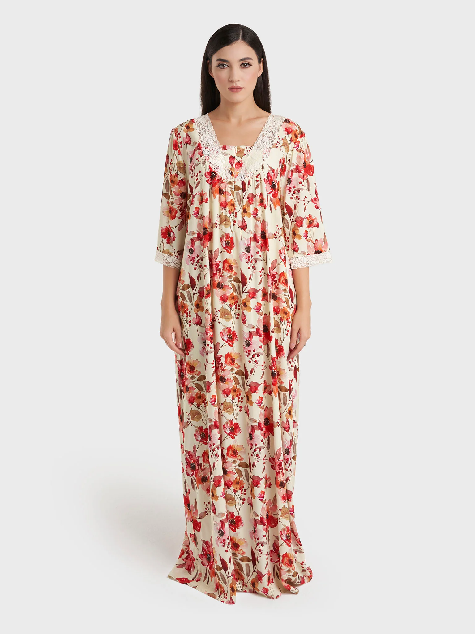 Multicolour Print Rayon Long Nightwear Dress (CNH477) - Image 4