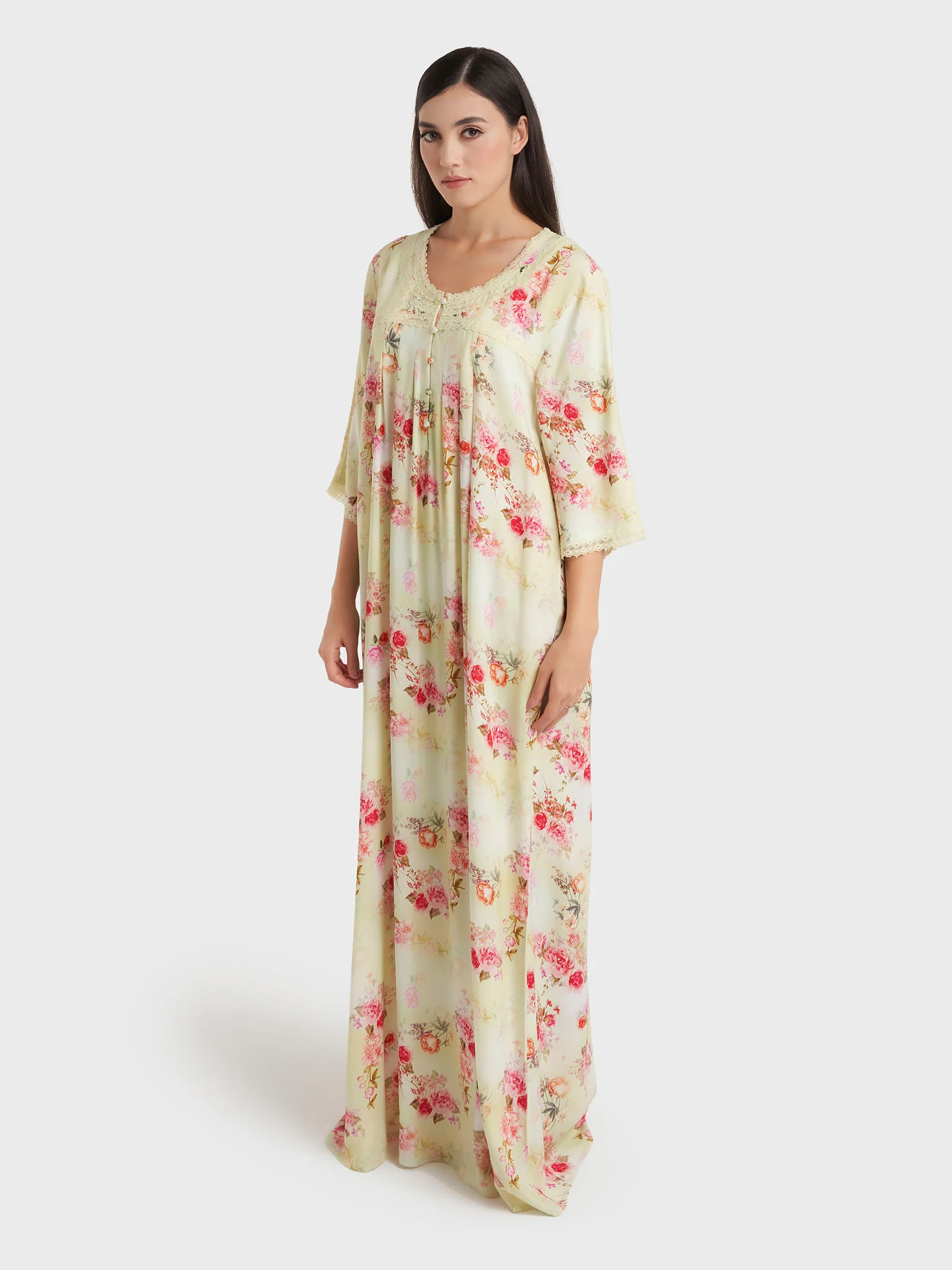 Green Print Rayon Long Nightwear Dress (CNH479) - Image 3